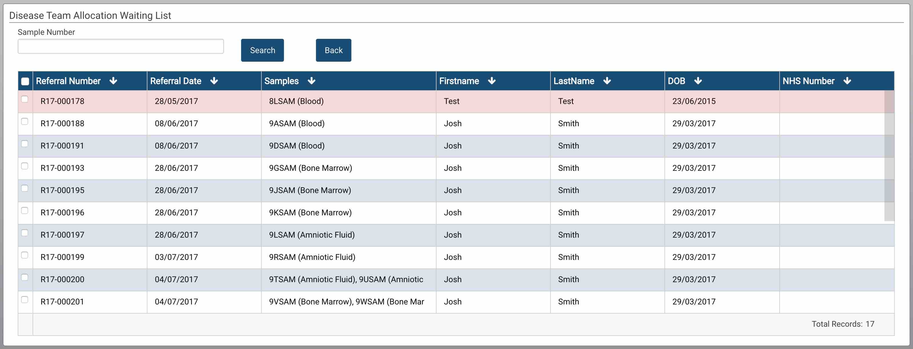 Disease Team Allocation List