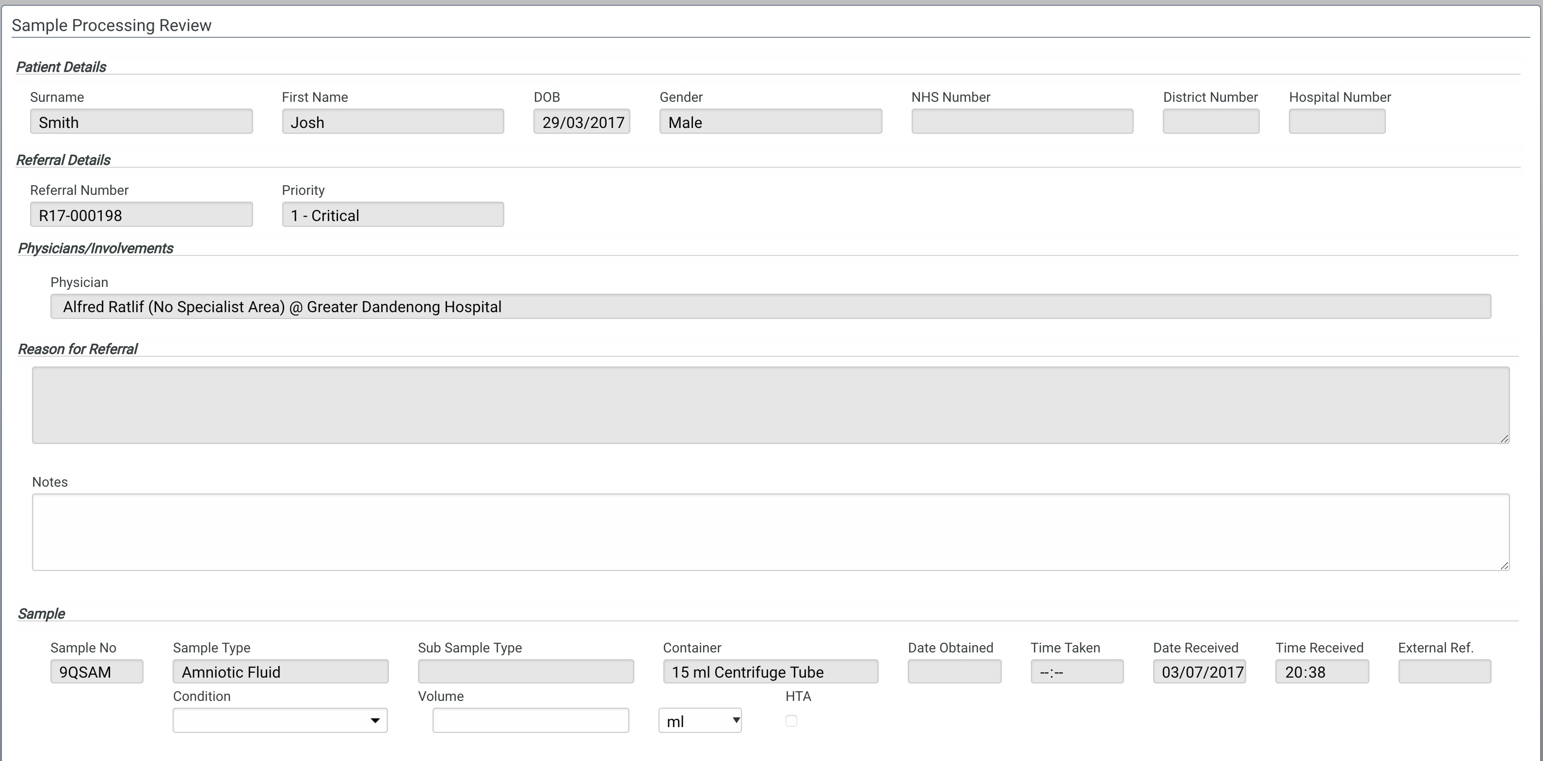 Patient and Referral Details