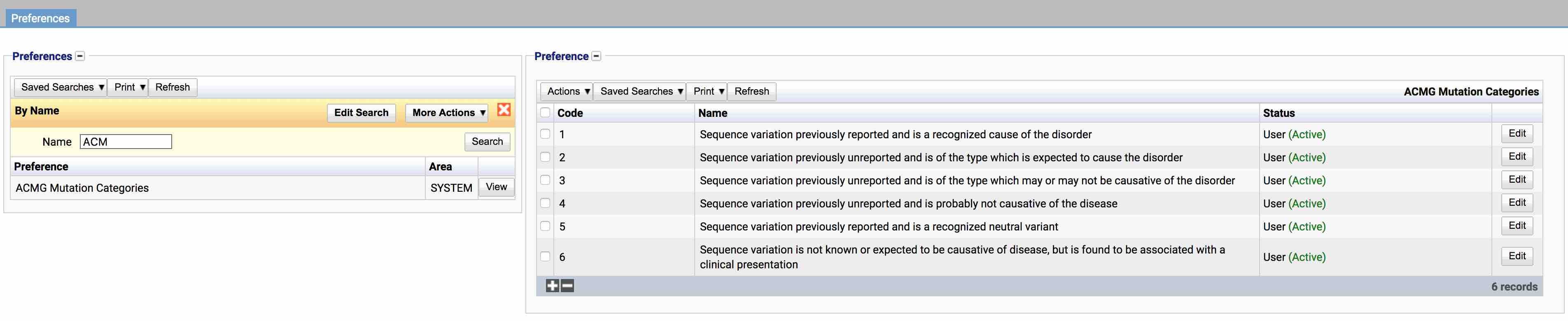 ACMG Mutation Category Preference