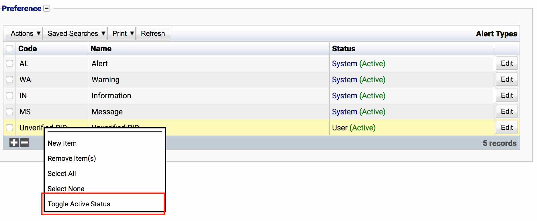 Toggle Alert Types Status