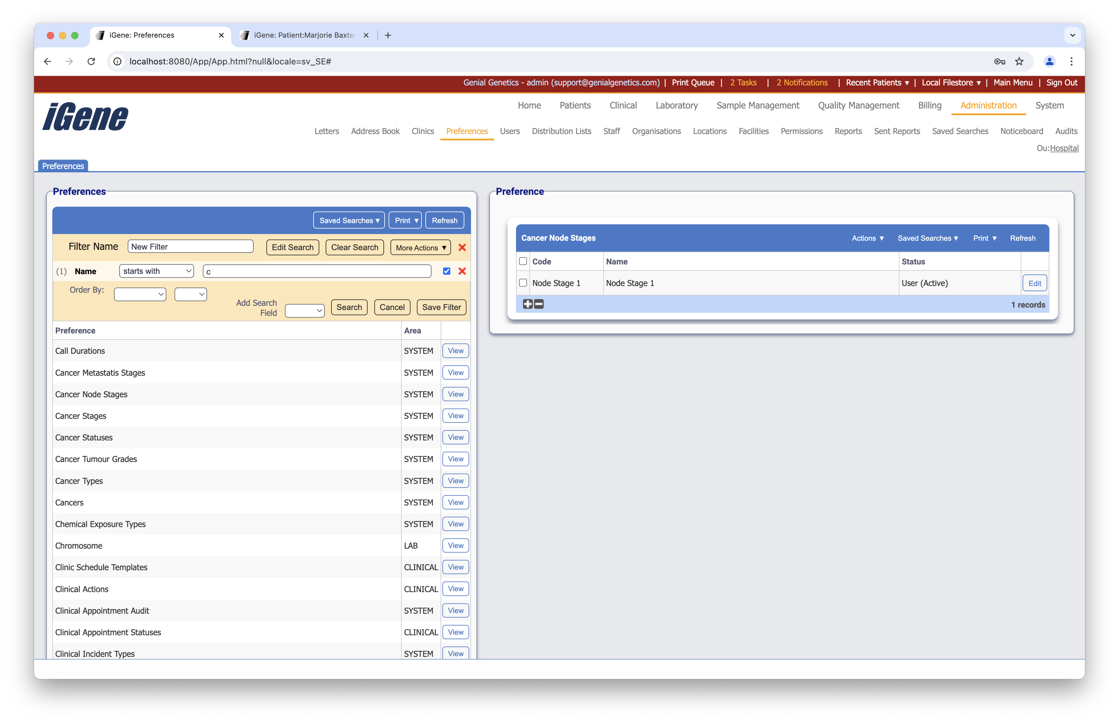 Cancer Node Stages list