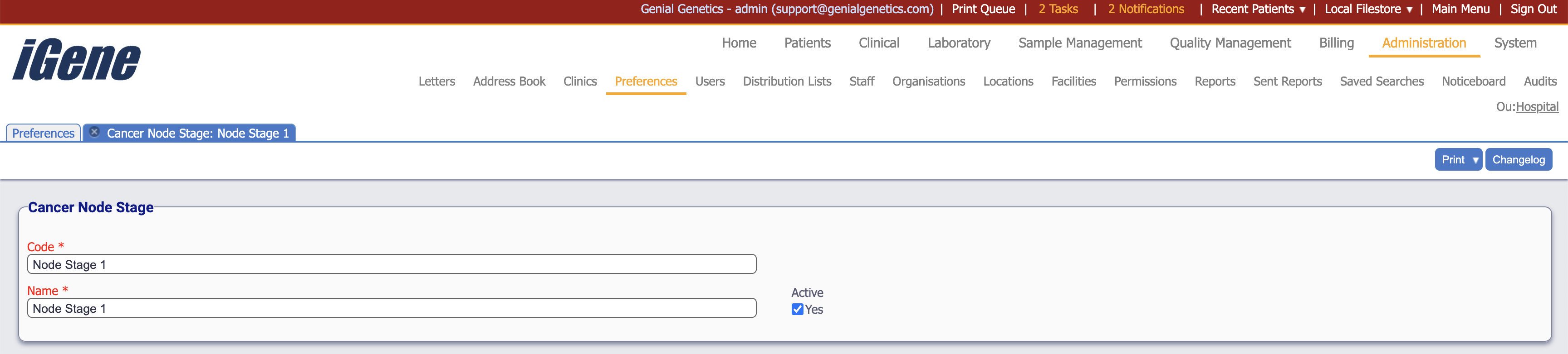 Edit Cancer Node Stage