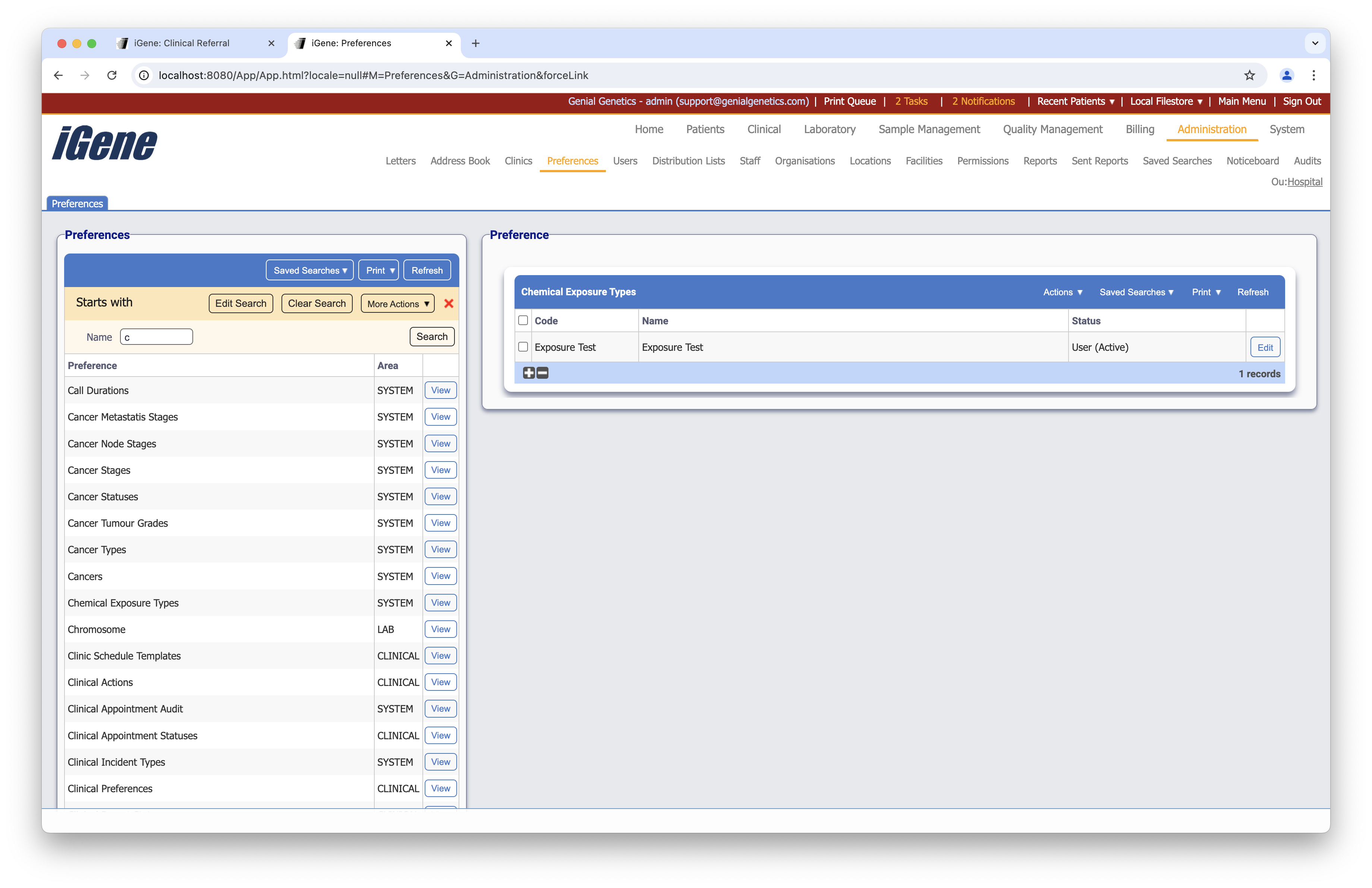Chemical Exposure Types list