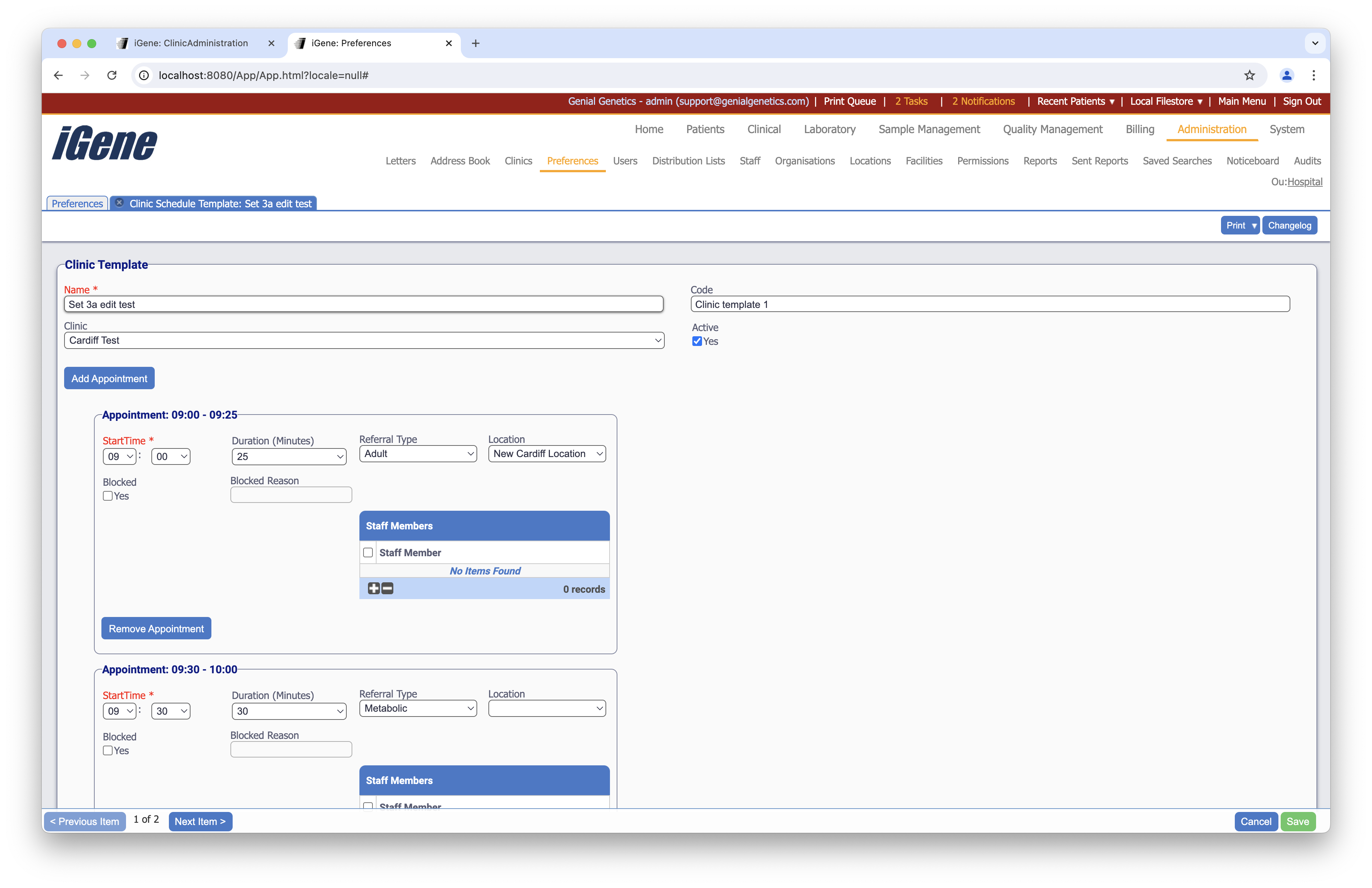 Edit Clinic Schedule Template