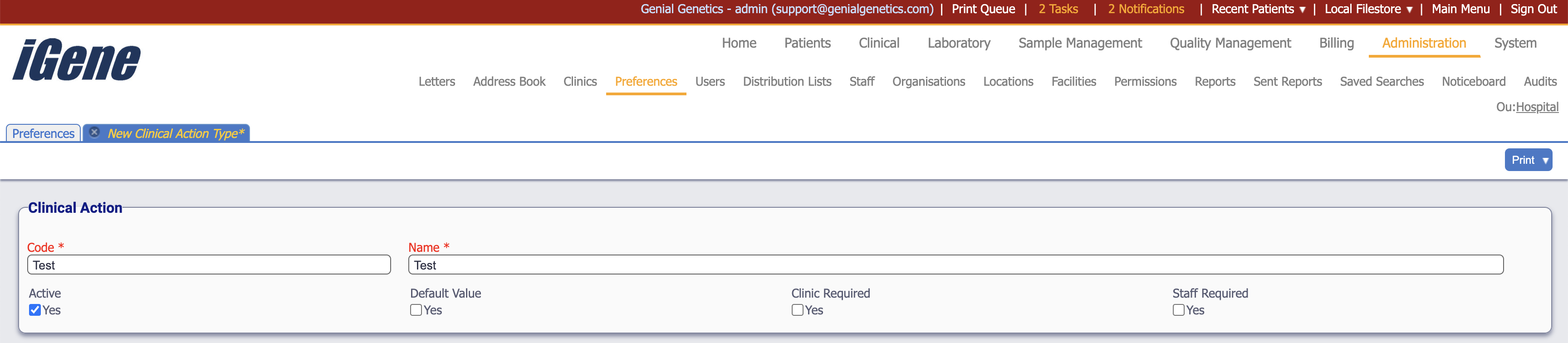 Edit Clinical Action