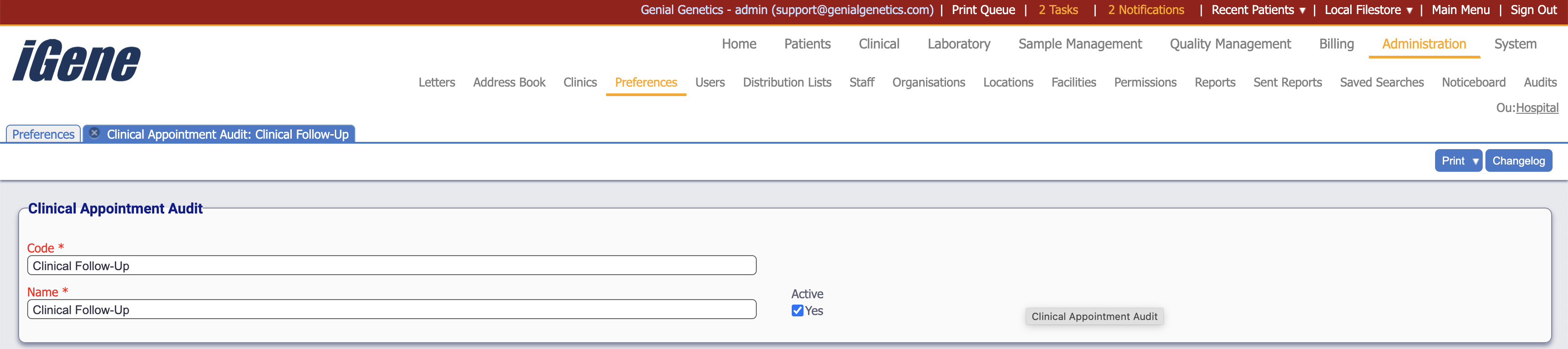 Edit Clinical Appointment Audit