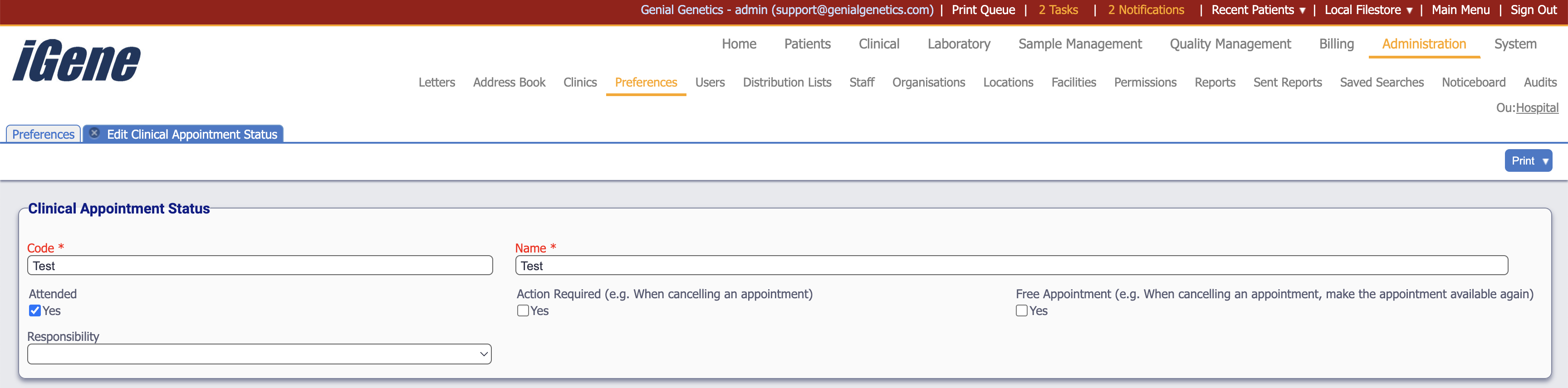 Edit Clinical Appointment Status