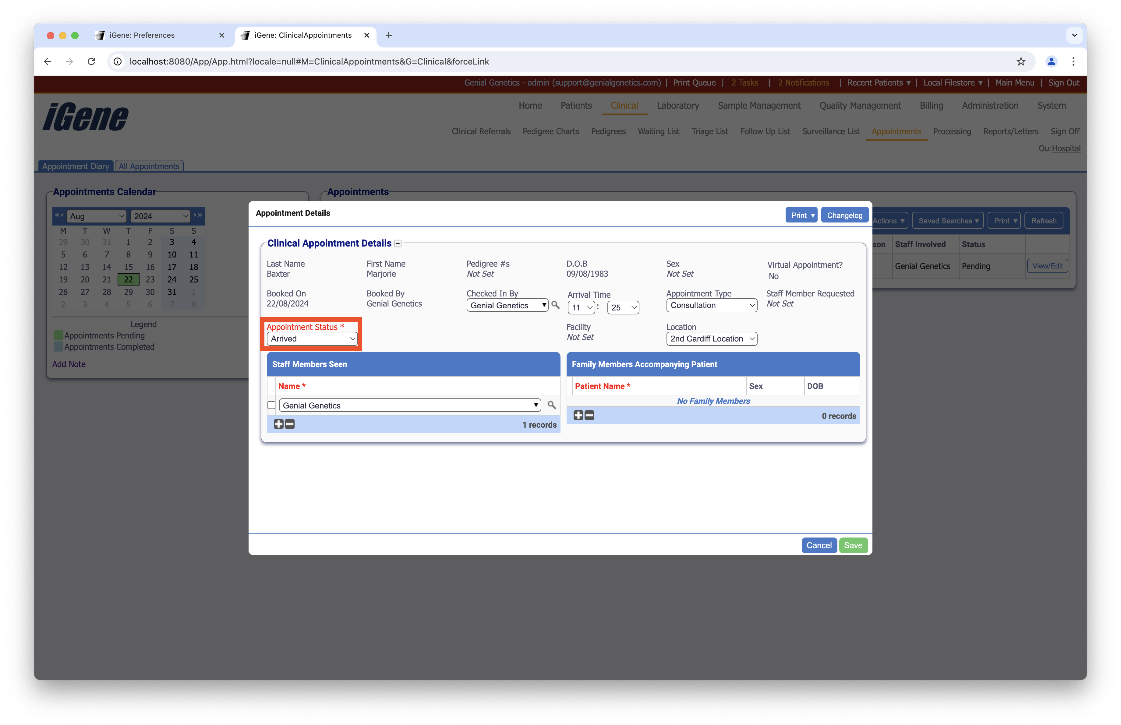 Clinical Appointment Statuses