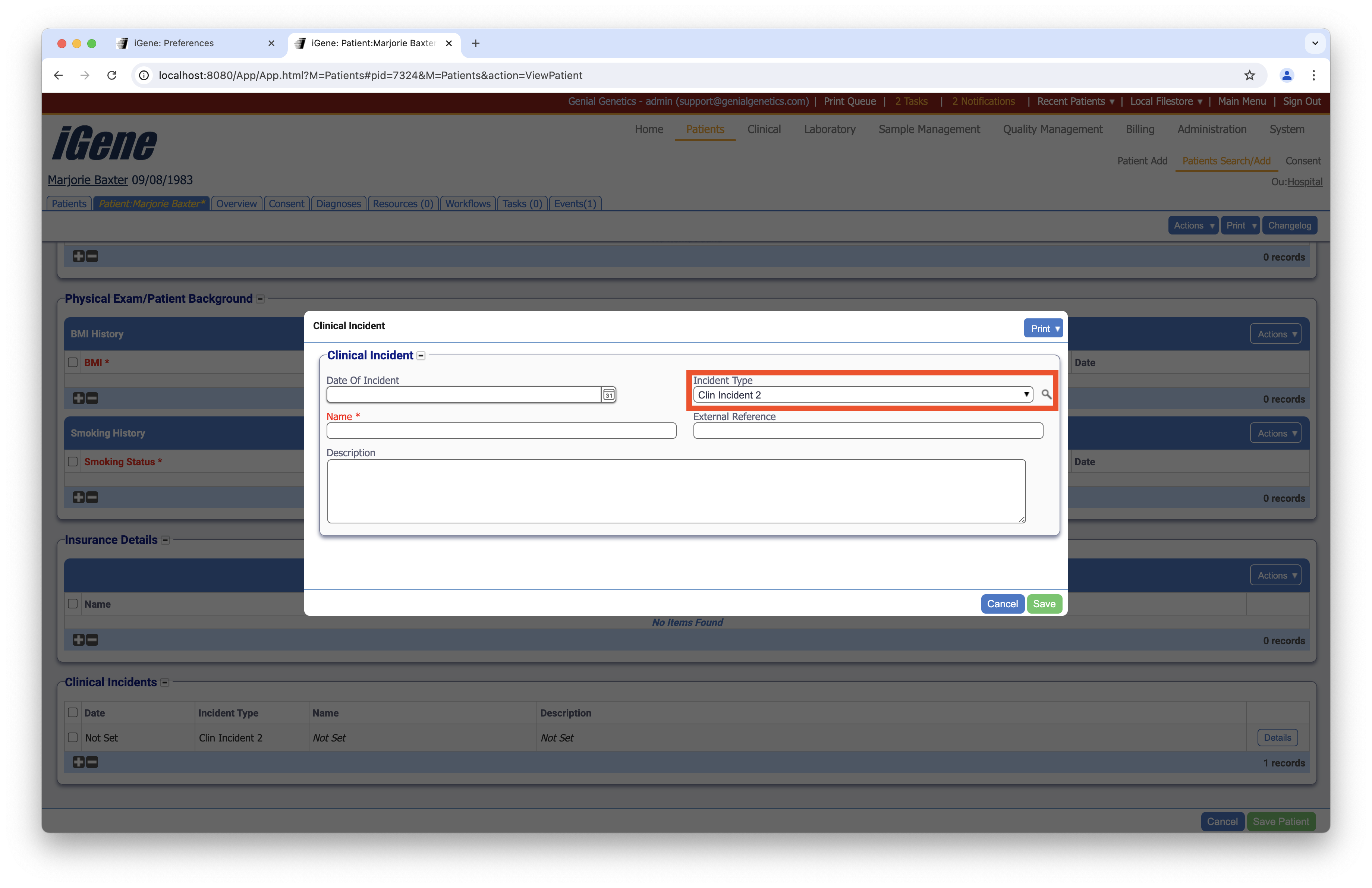 Clinical Incident Types