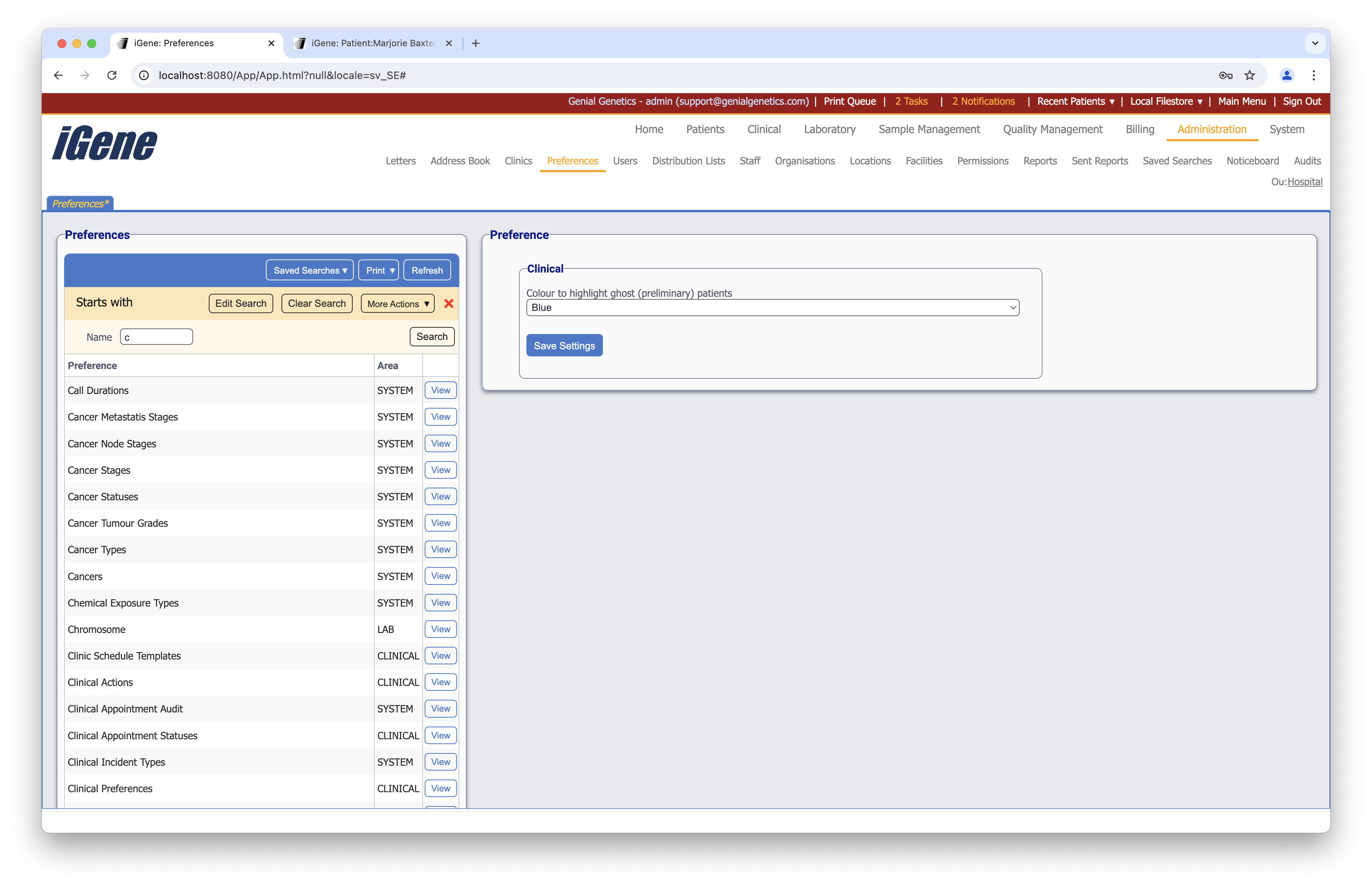 Clinical Preferences list