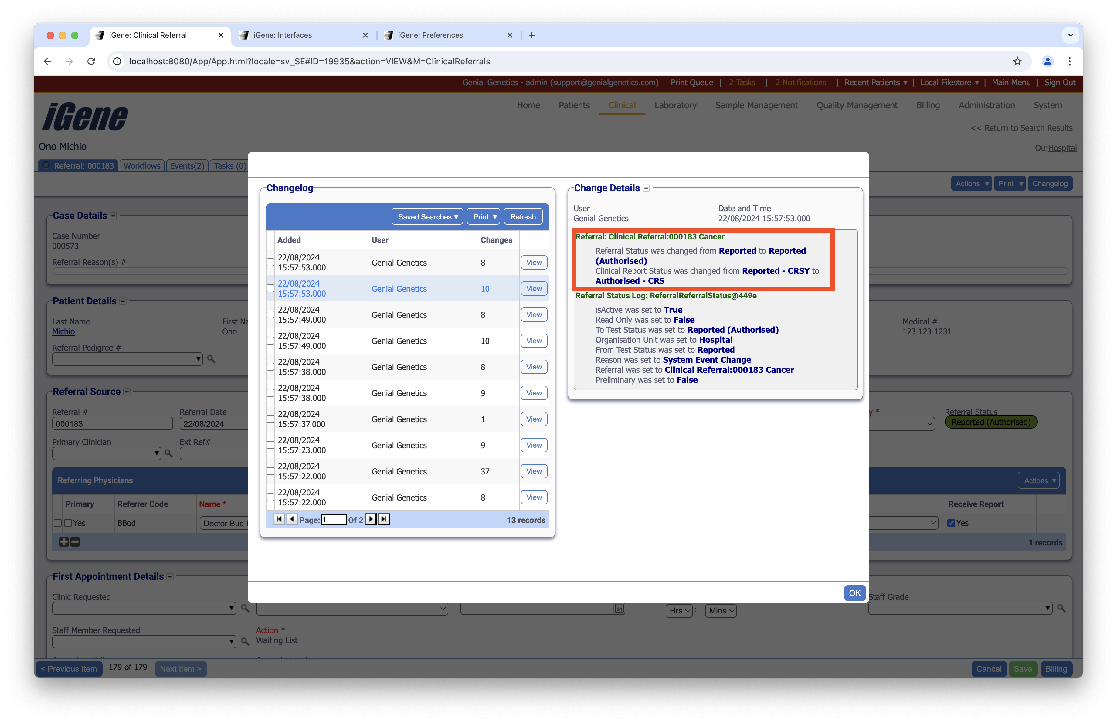 Clinical Report Statuses