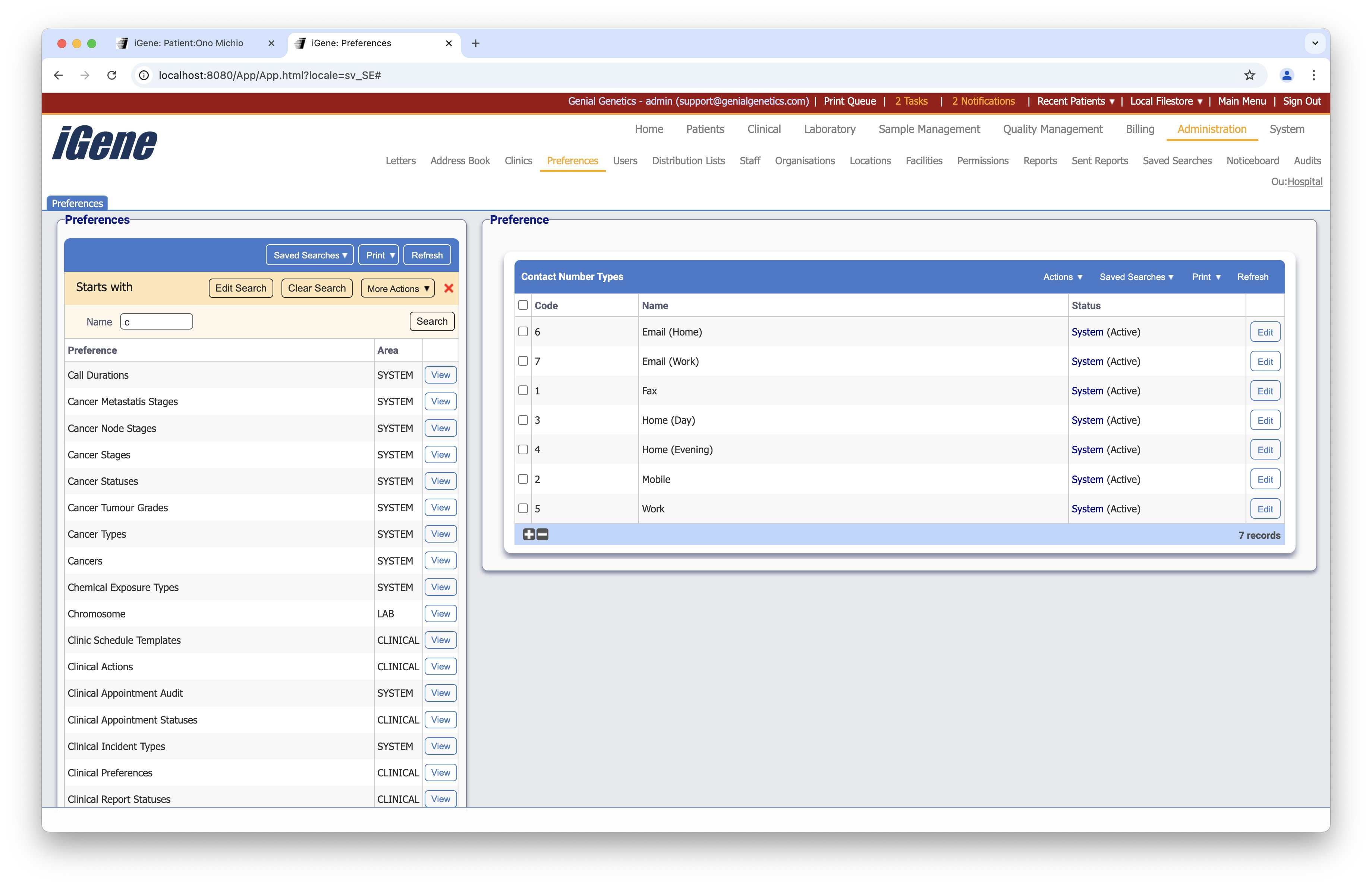 Contact Number Types list