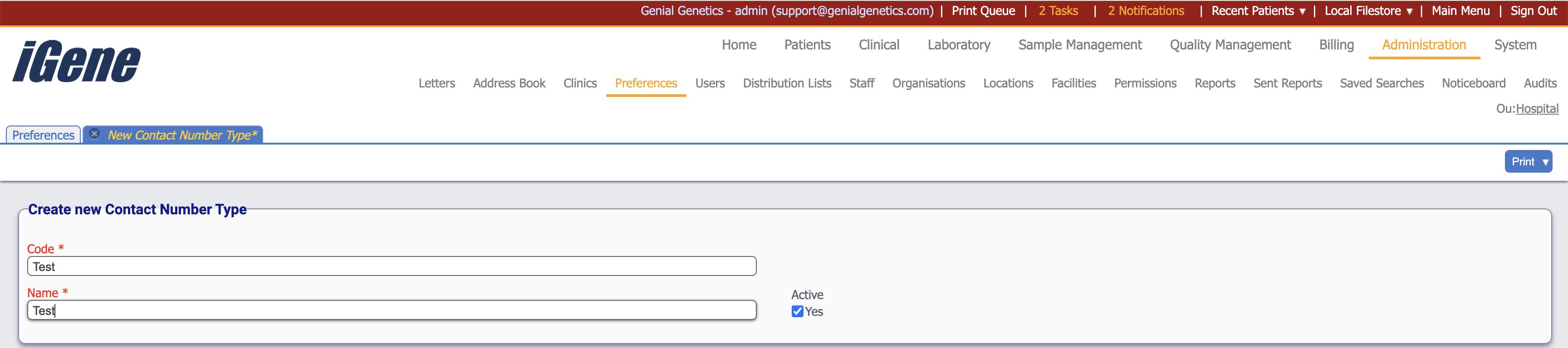 Edit Contact Number Type