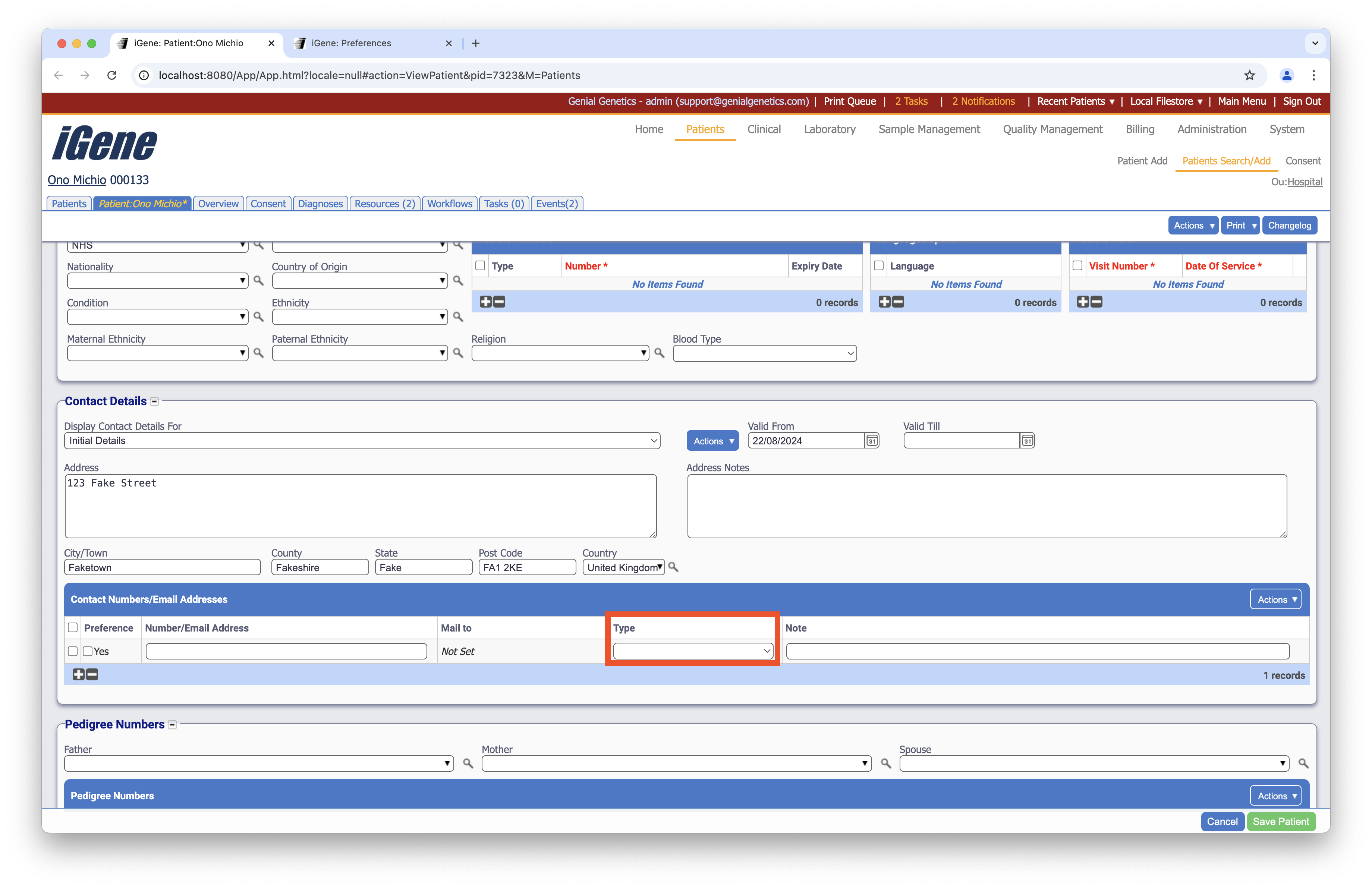 Contact Number Types