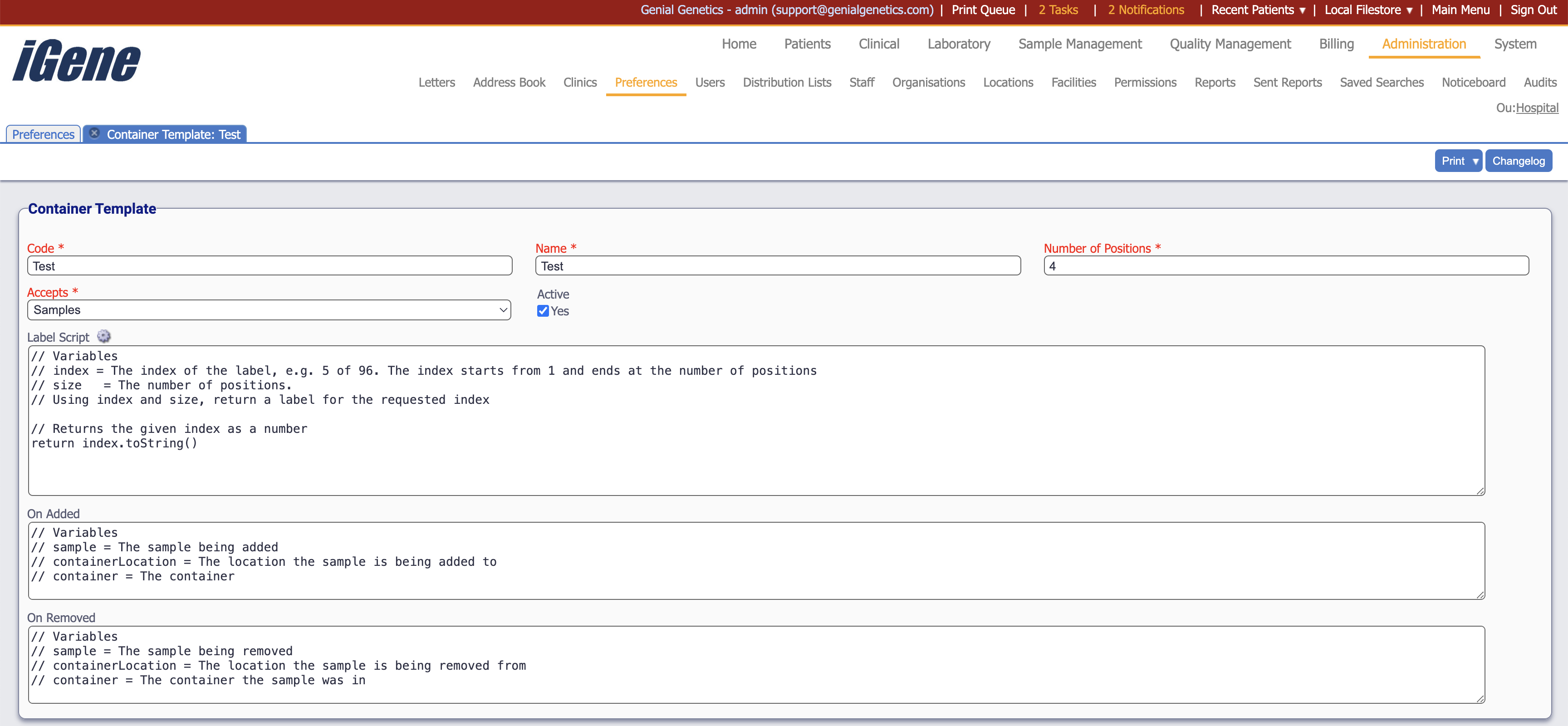 Edit Container Template