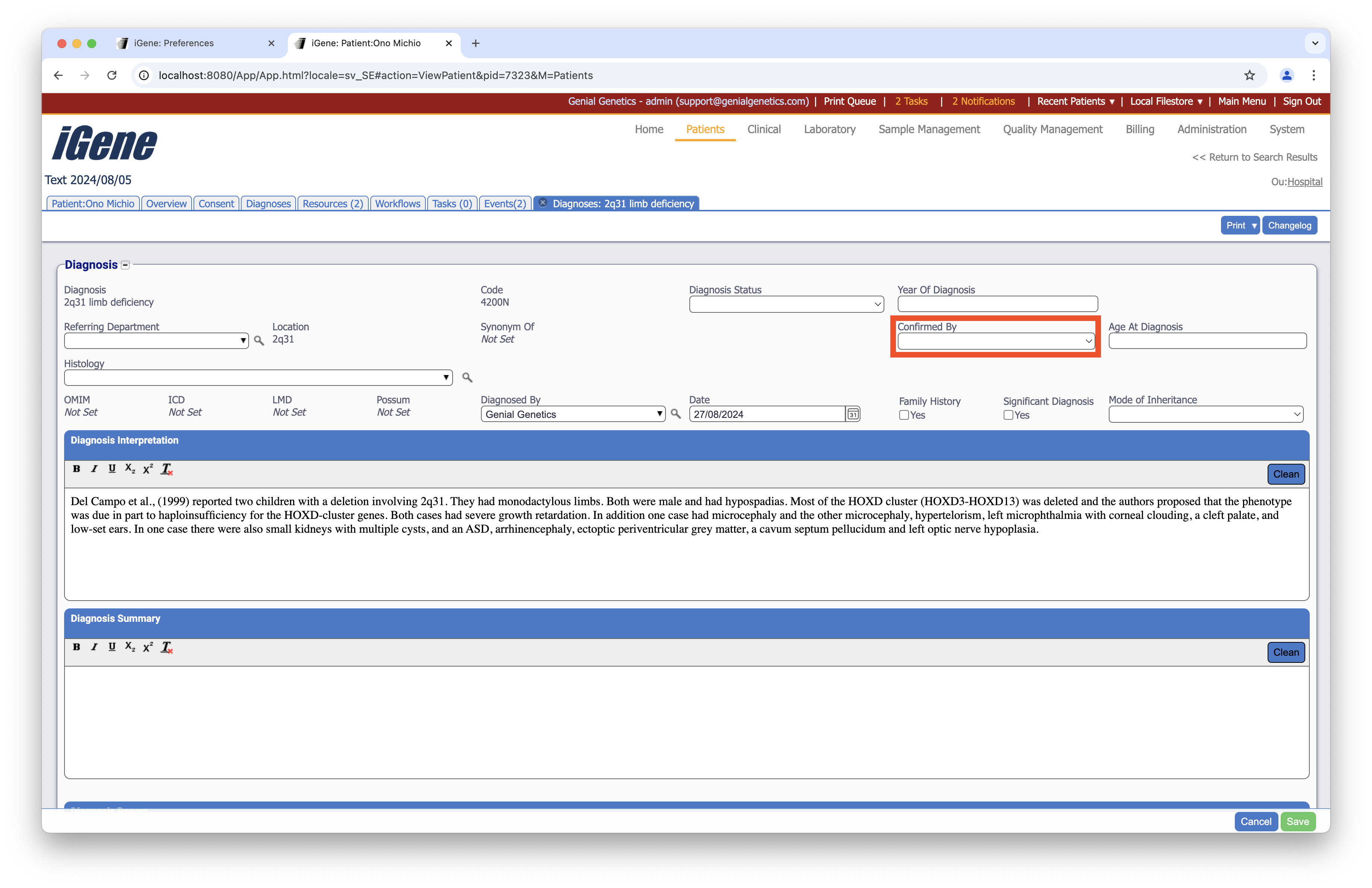 Diagnosis Confirmation Types
