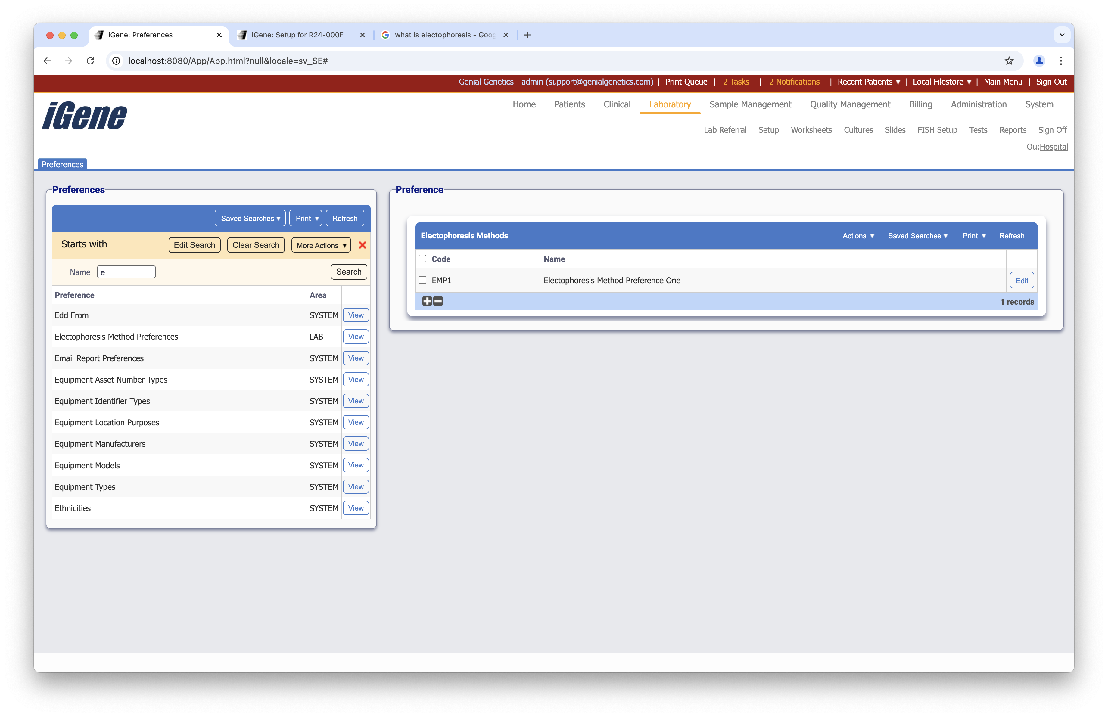 Electrophoresis Method list