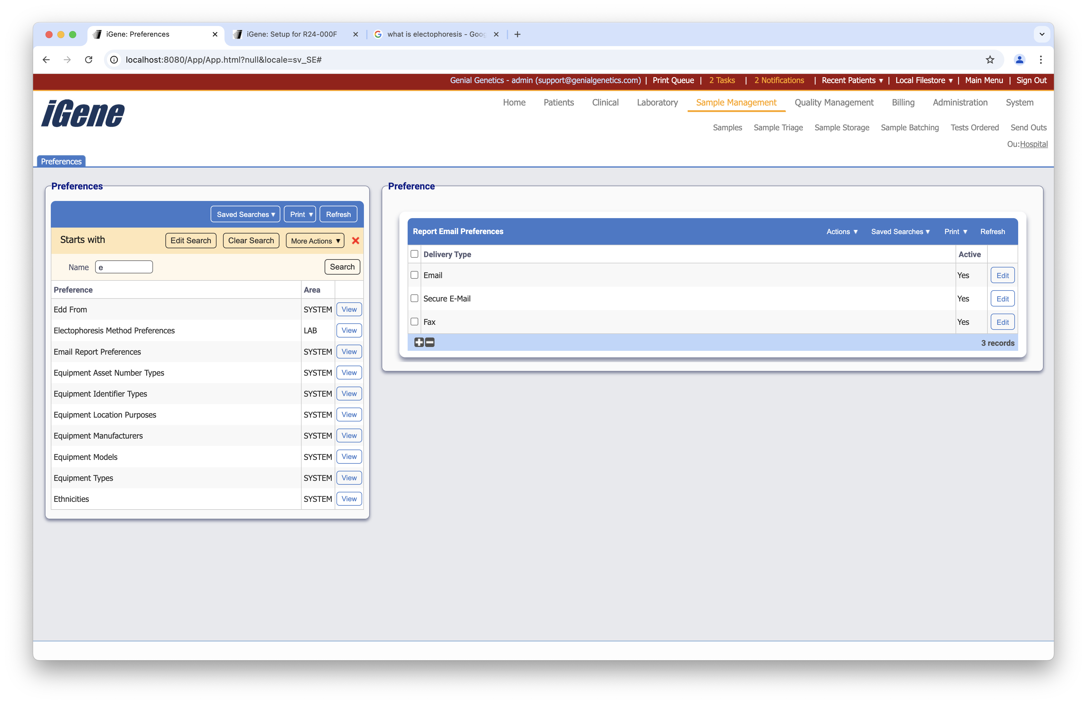 Email Report Preferences editable fields