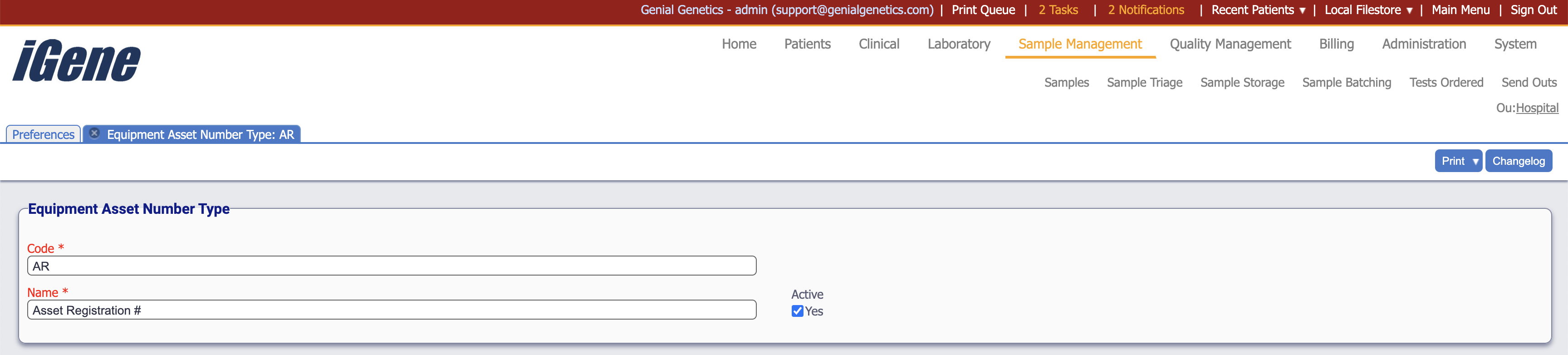 Edit Equipment Asset Number Type