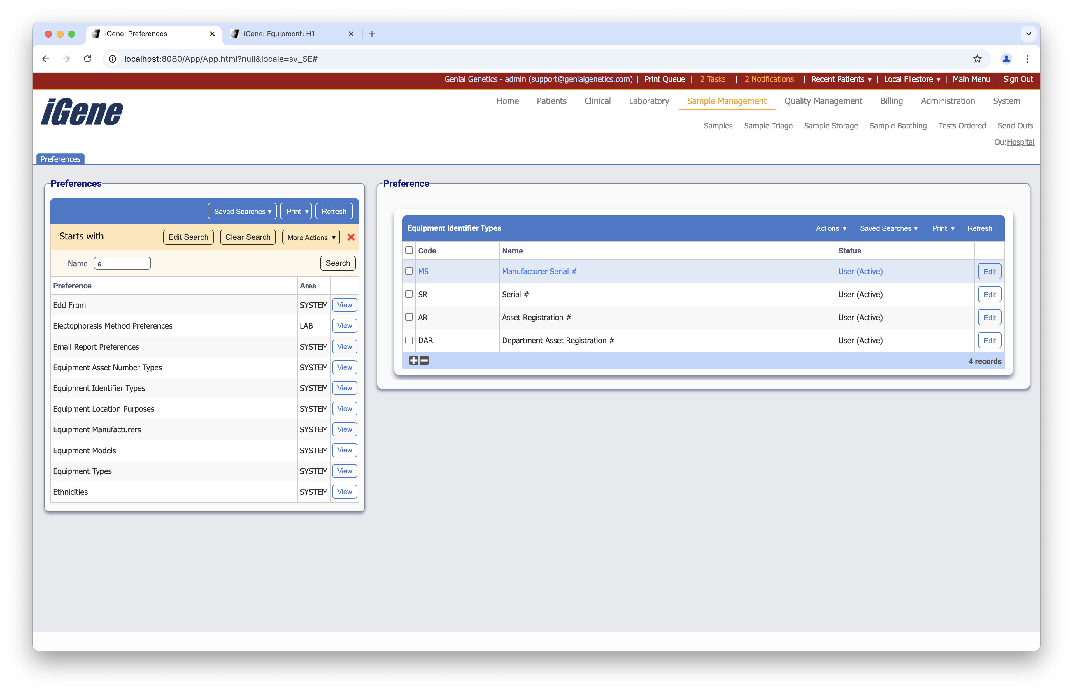 Equipment Identifier Types list