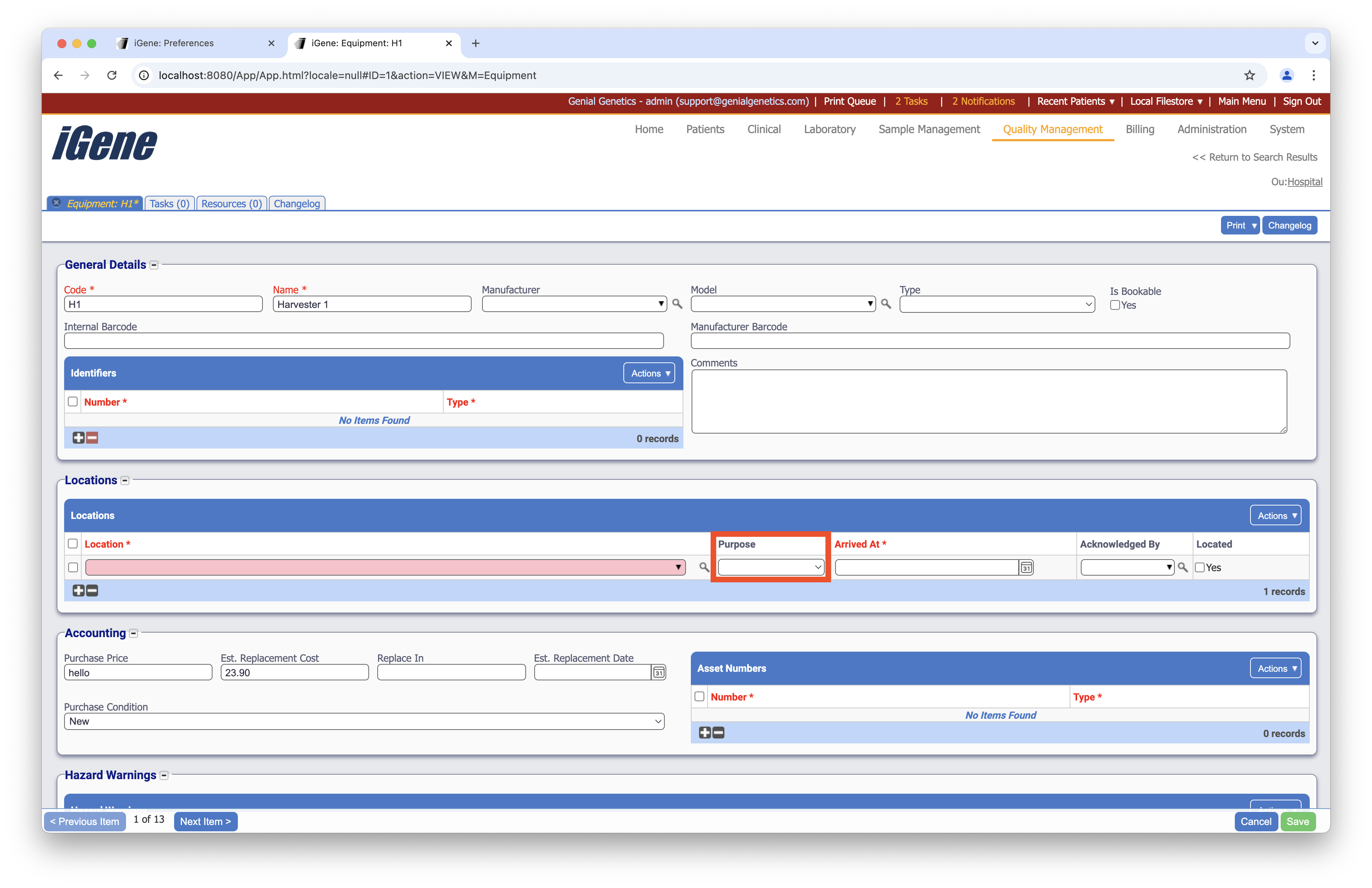 Equipment Location Purposes