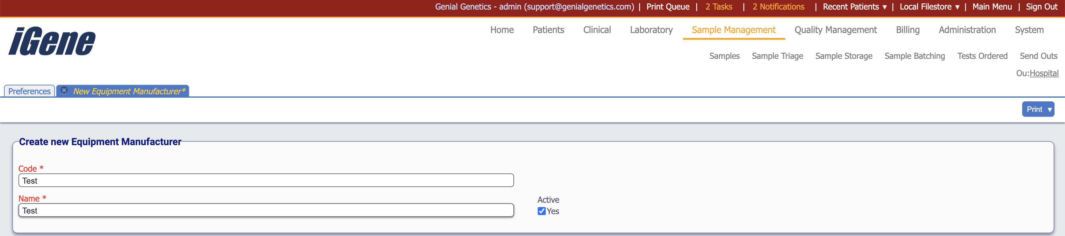 Edit Equipment Manufacturer