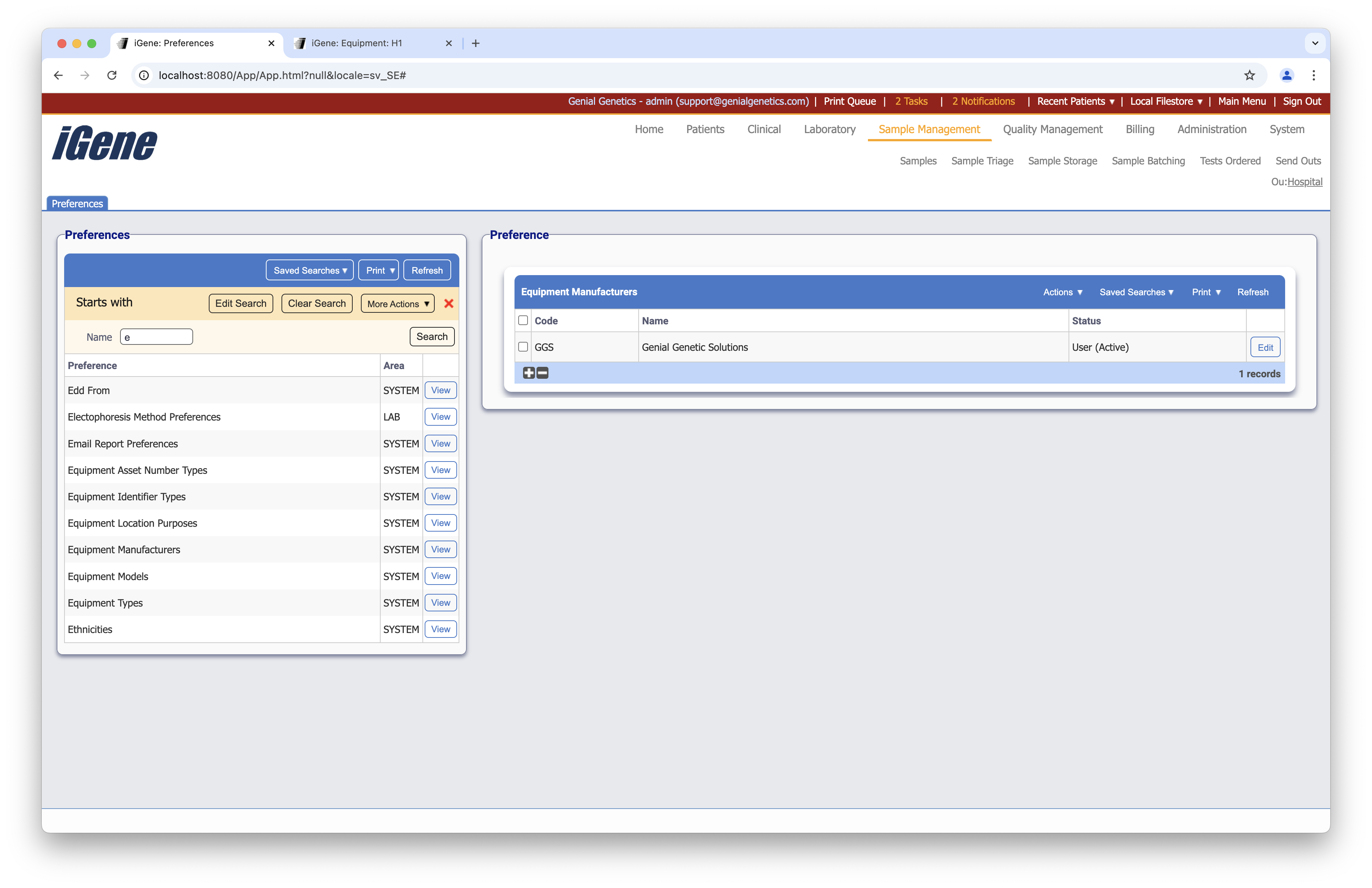 Equipment Manufacturers list