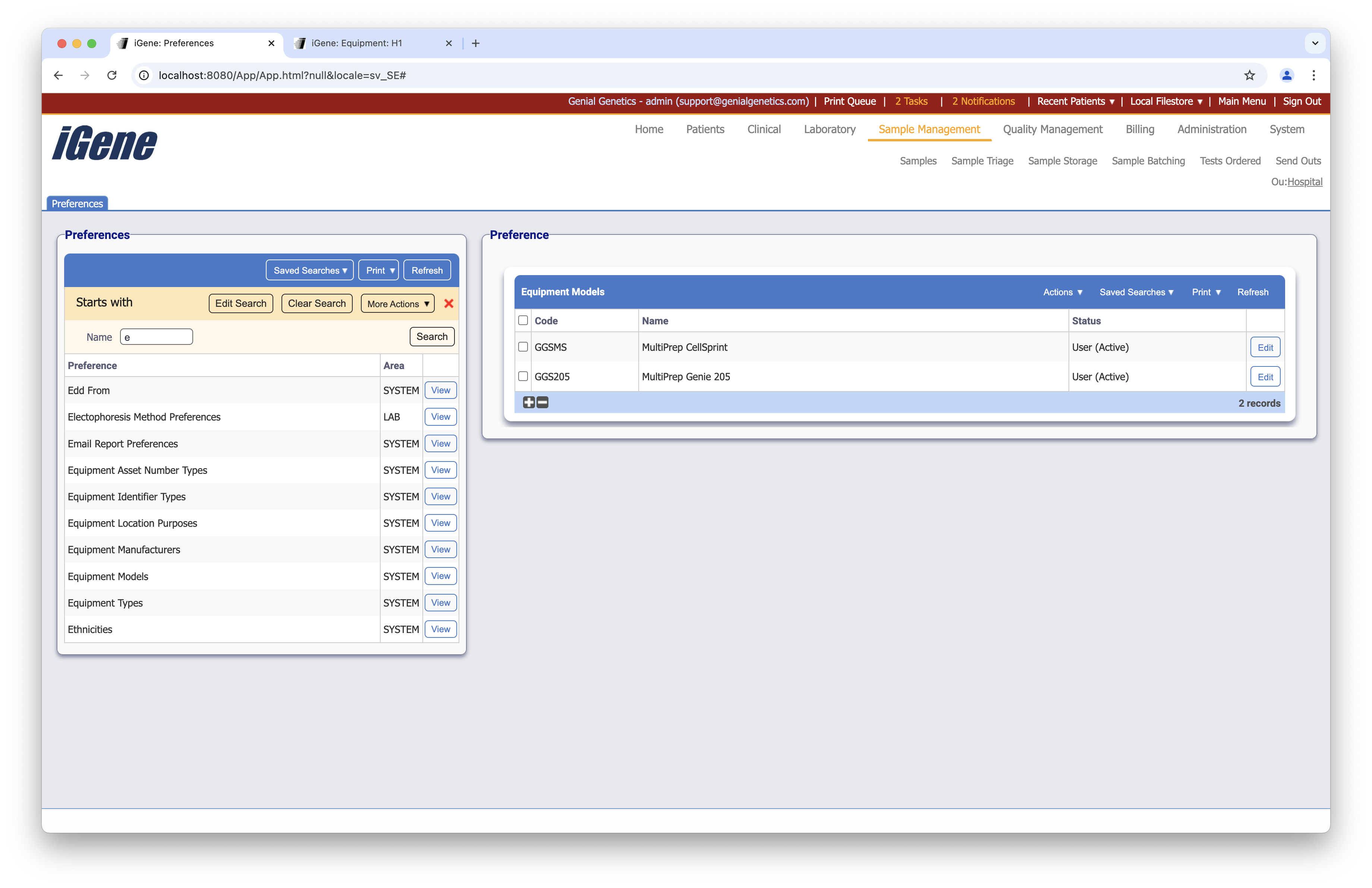 Equipment Models list