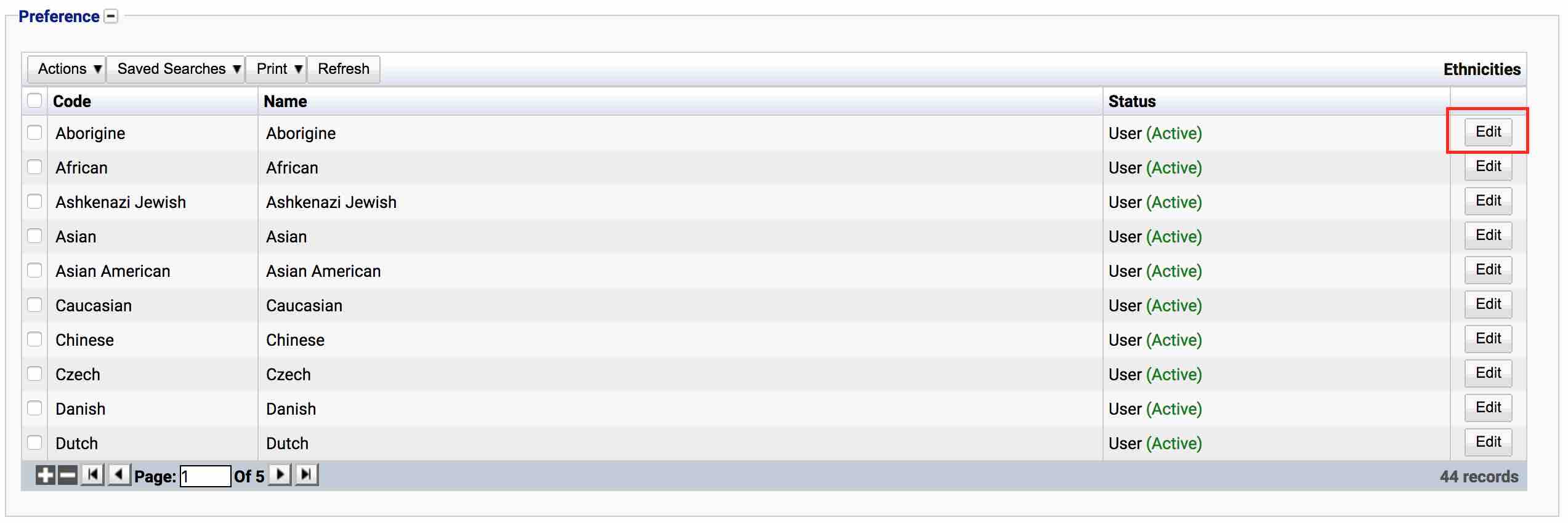 Ethnicities table