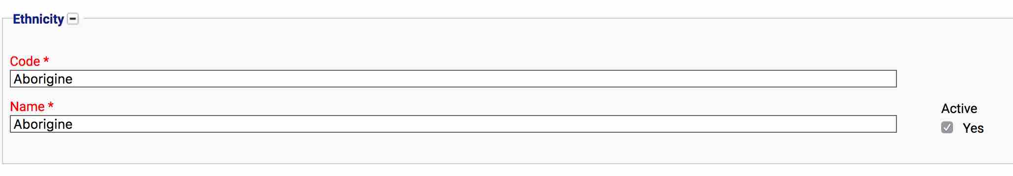 Ethnicities form