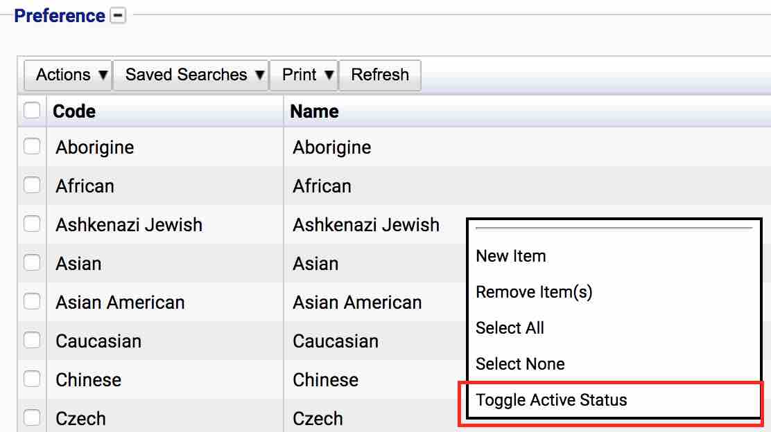 Toggle Ethnicity Active Status