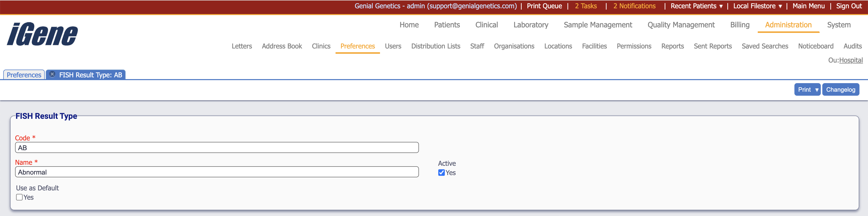 Edit Fish Result Type