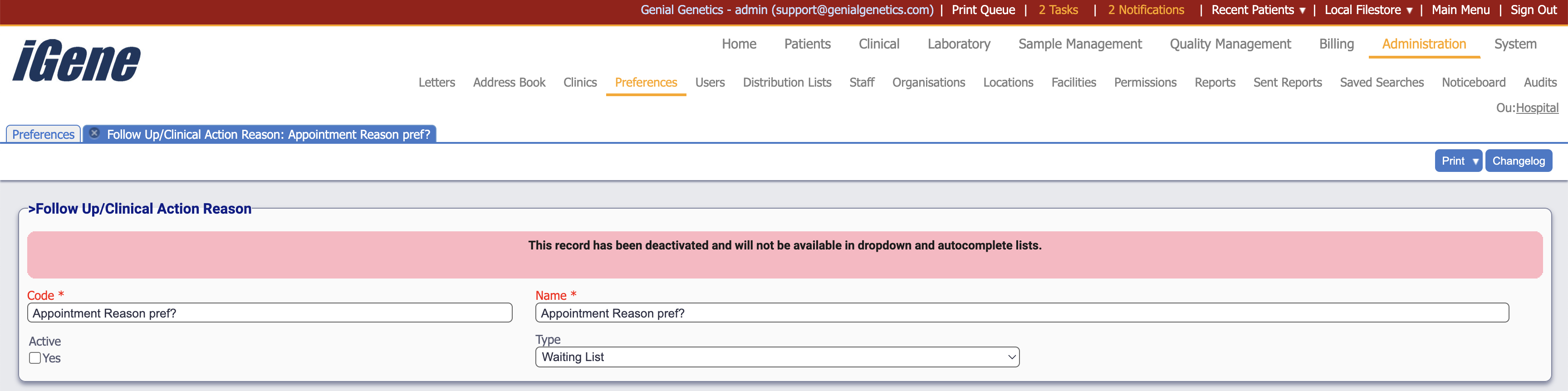 Edit Follow Up/Action Reason
