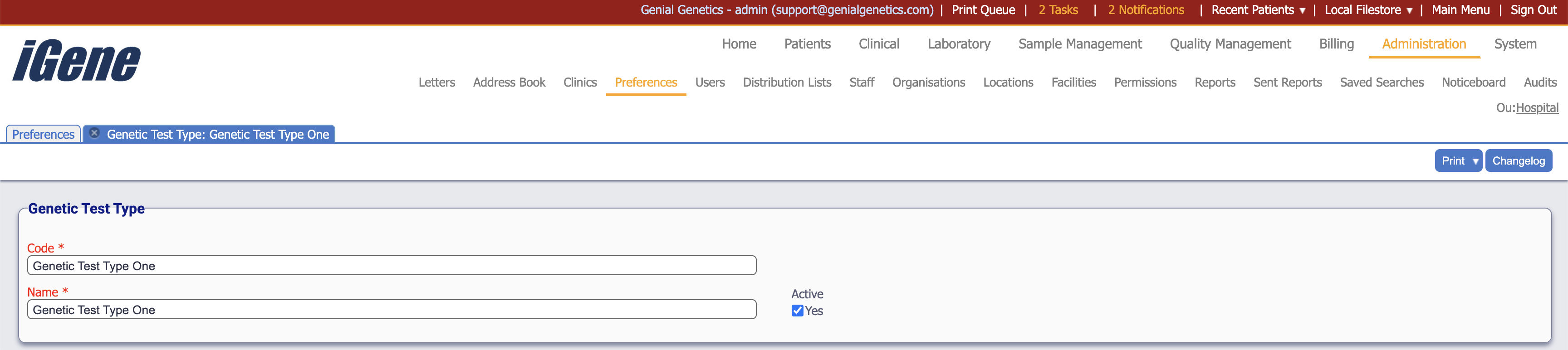 Edit Genetic Test Type