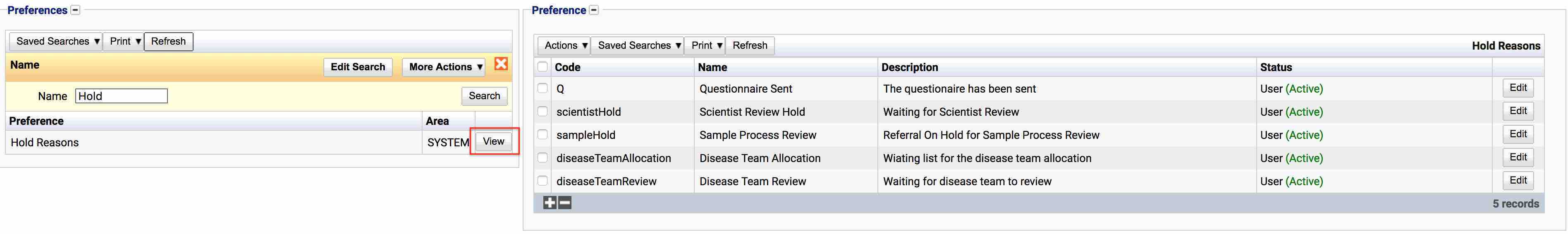 Finding the hold reason preference