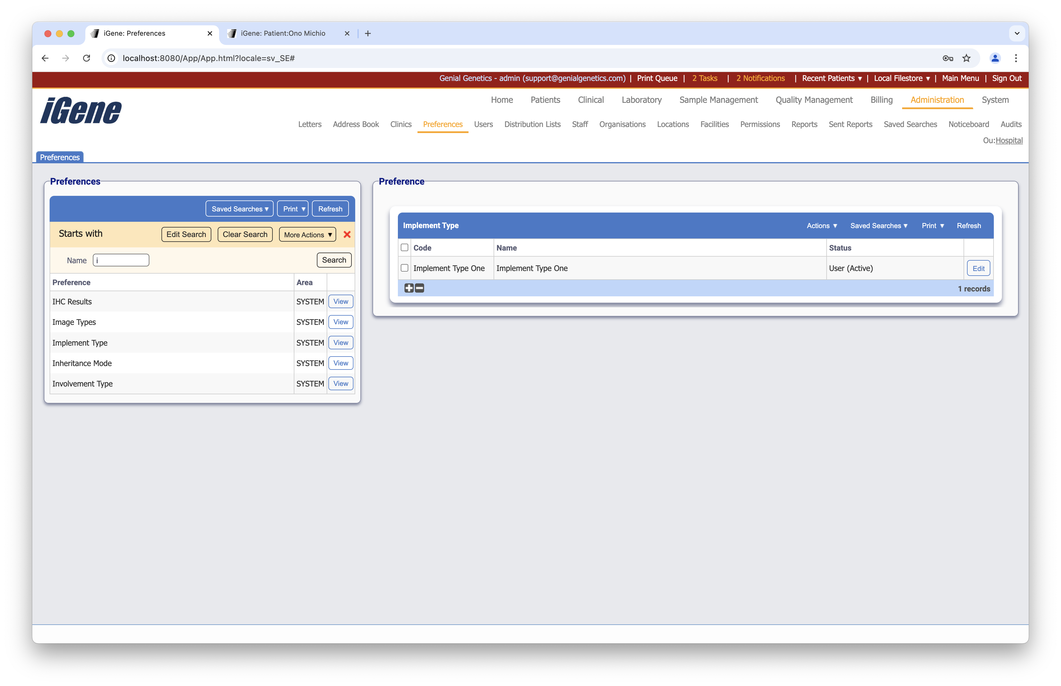 Implement Types list