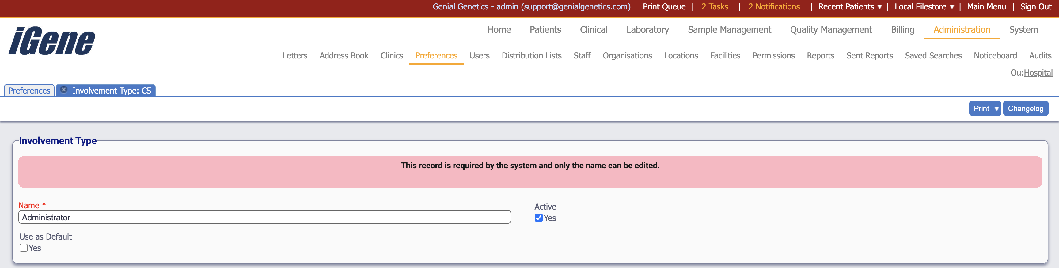 Edit Involvement Type
