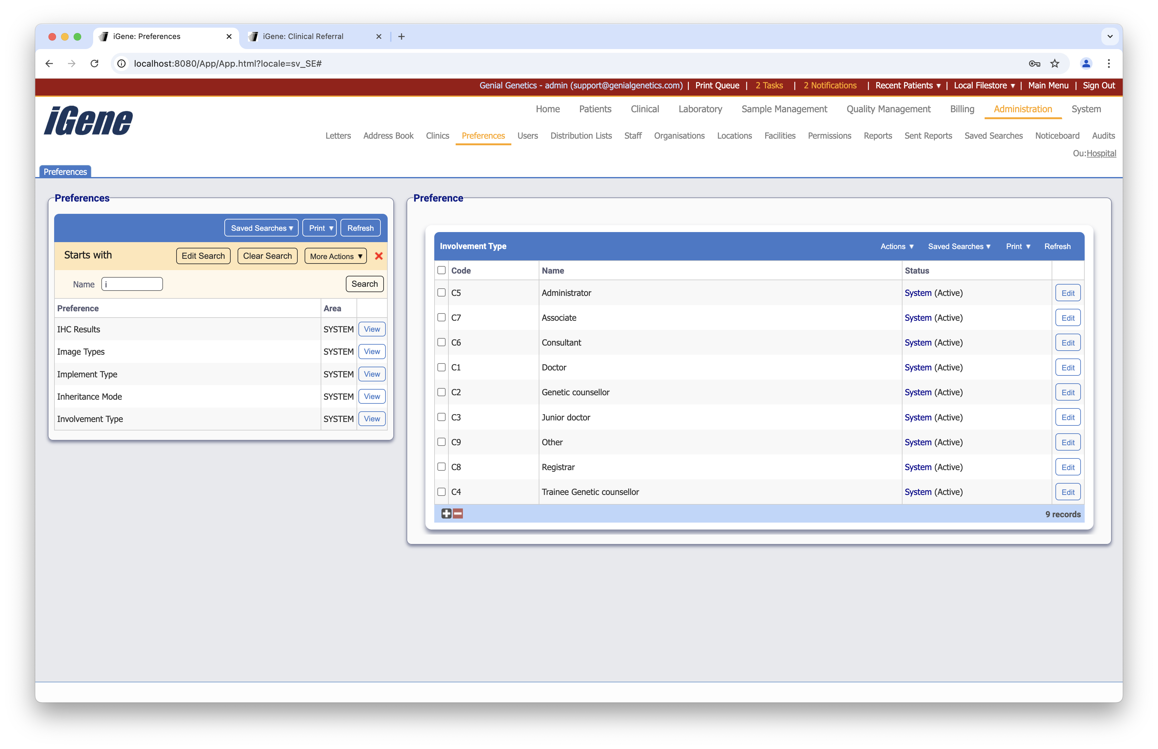 Involvement Types list