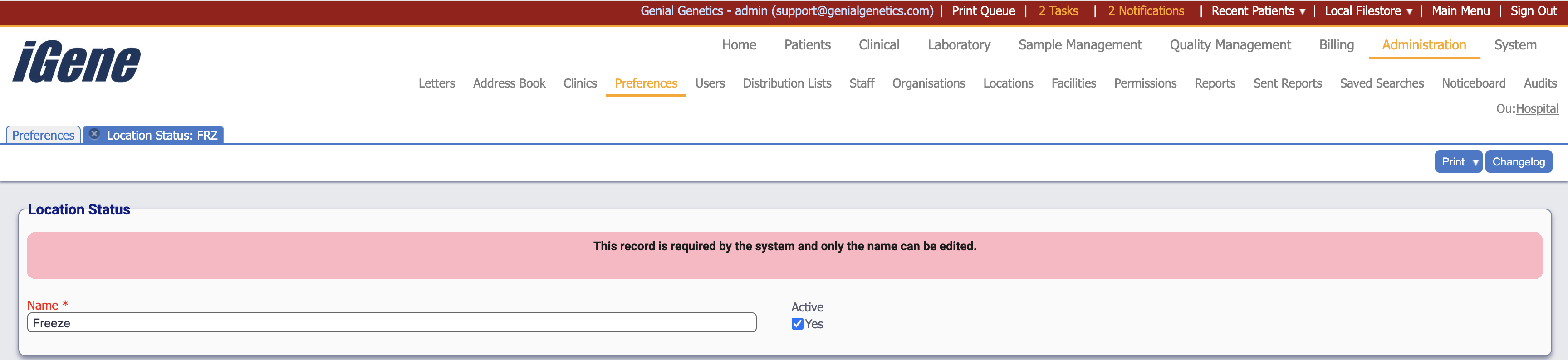 Edit Location Status
