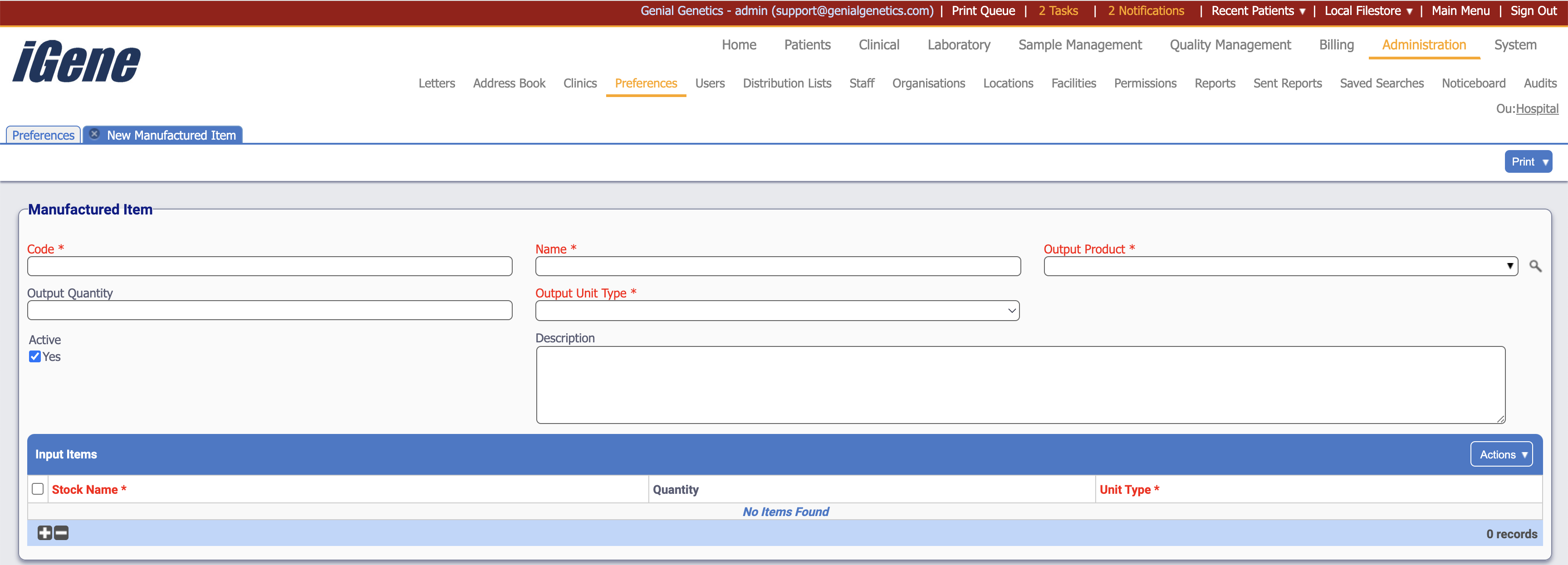 Edit Manufactured Item