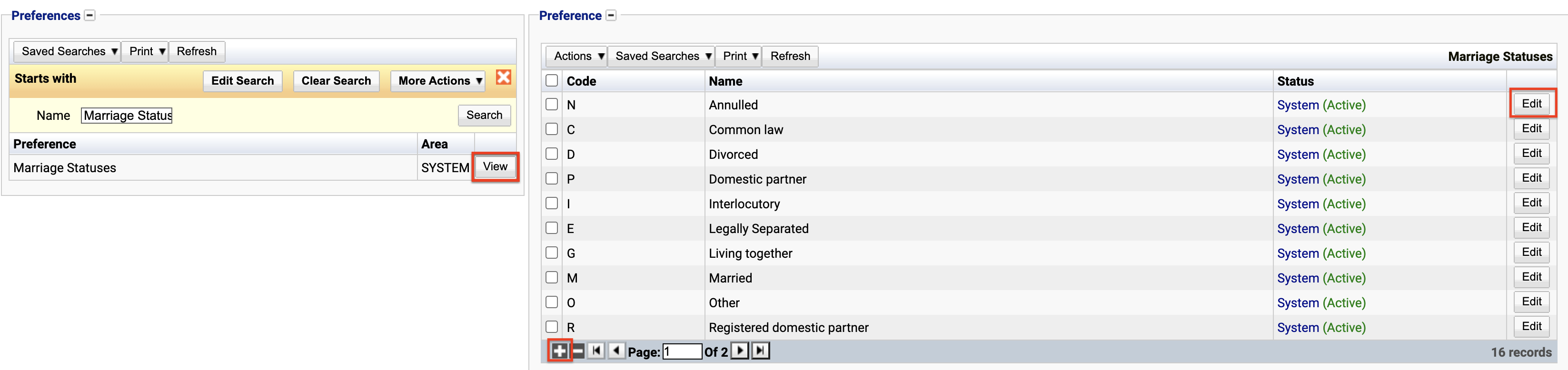 Finding the marriage status preference in the preference list.