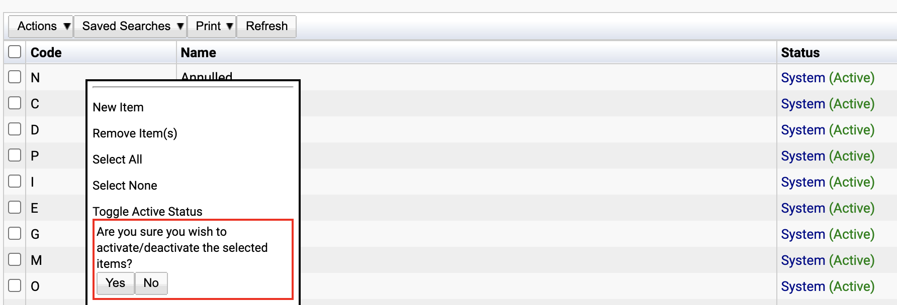 Toggling the active status of a marriage status.