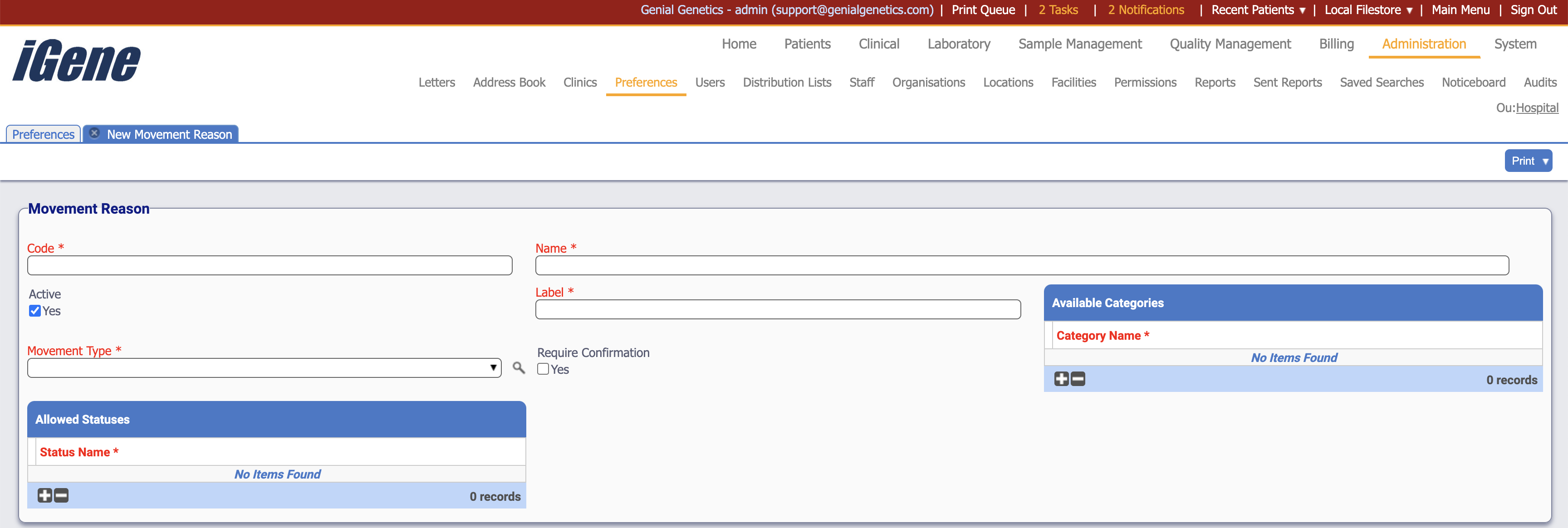 Edit Movement Reason