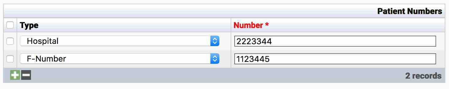 Patient Number Type Examples