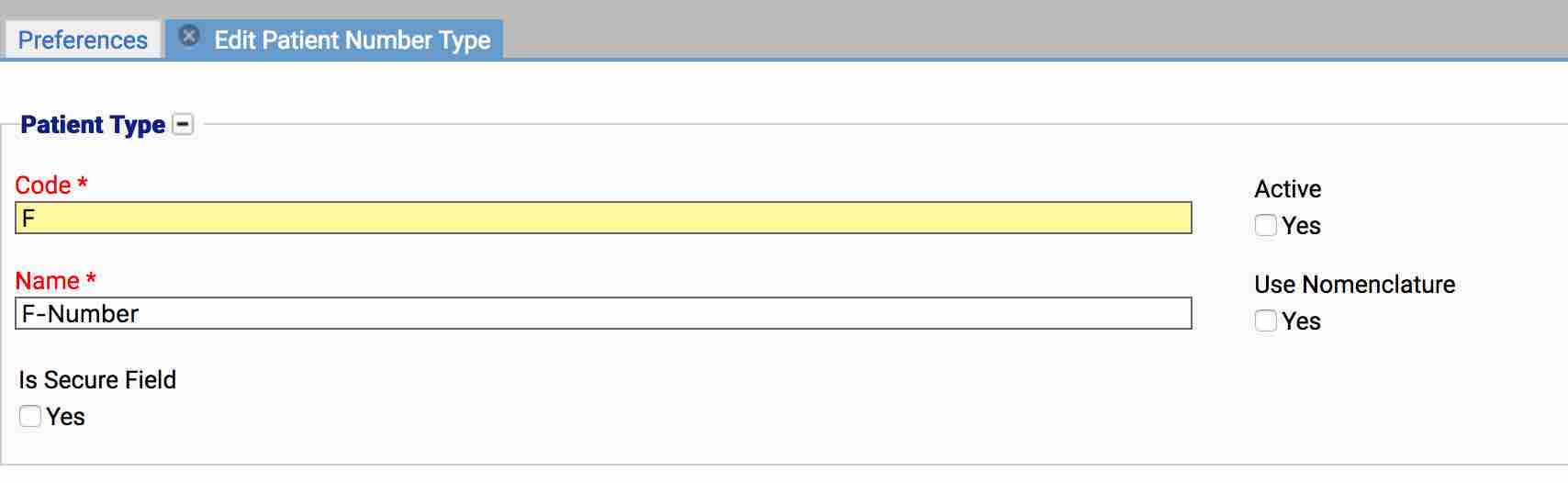 Patient Number Type Preference