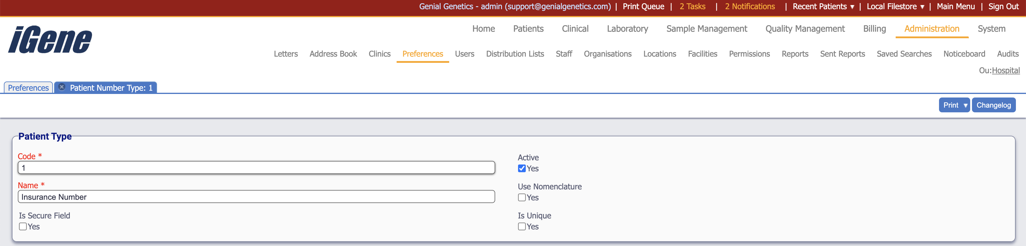Edit Patient Number Type