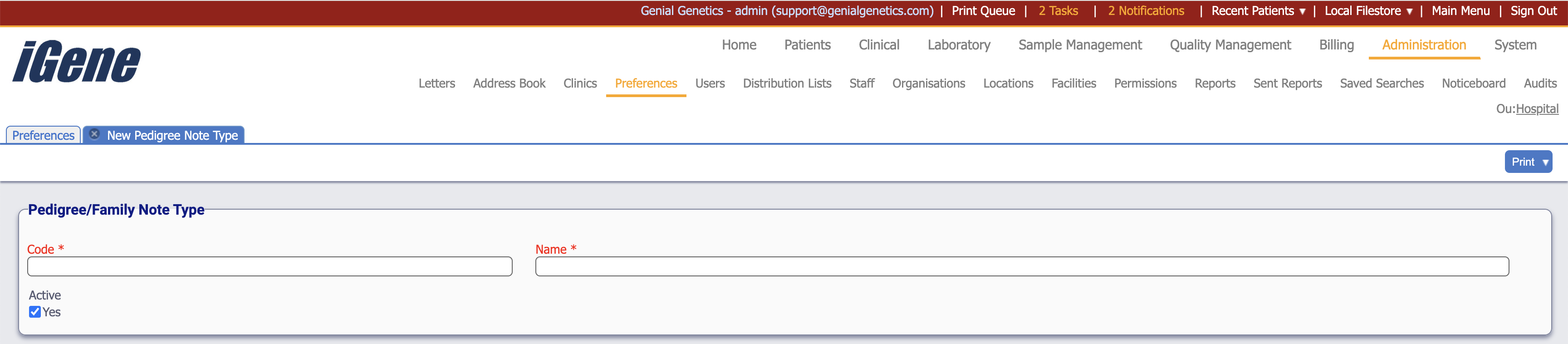 Edit Pedigree Note Type