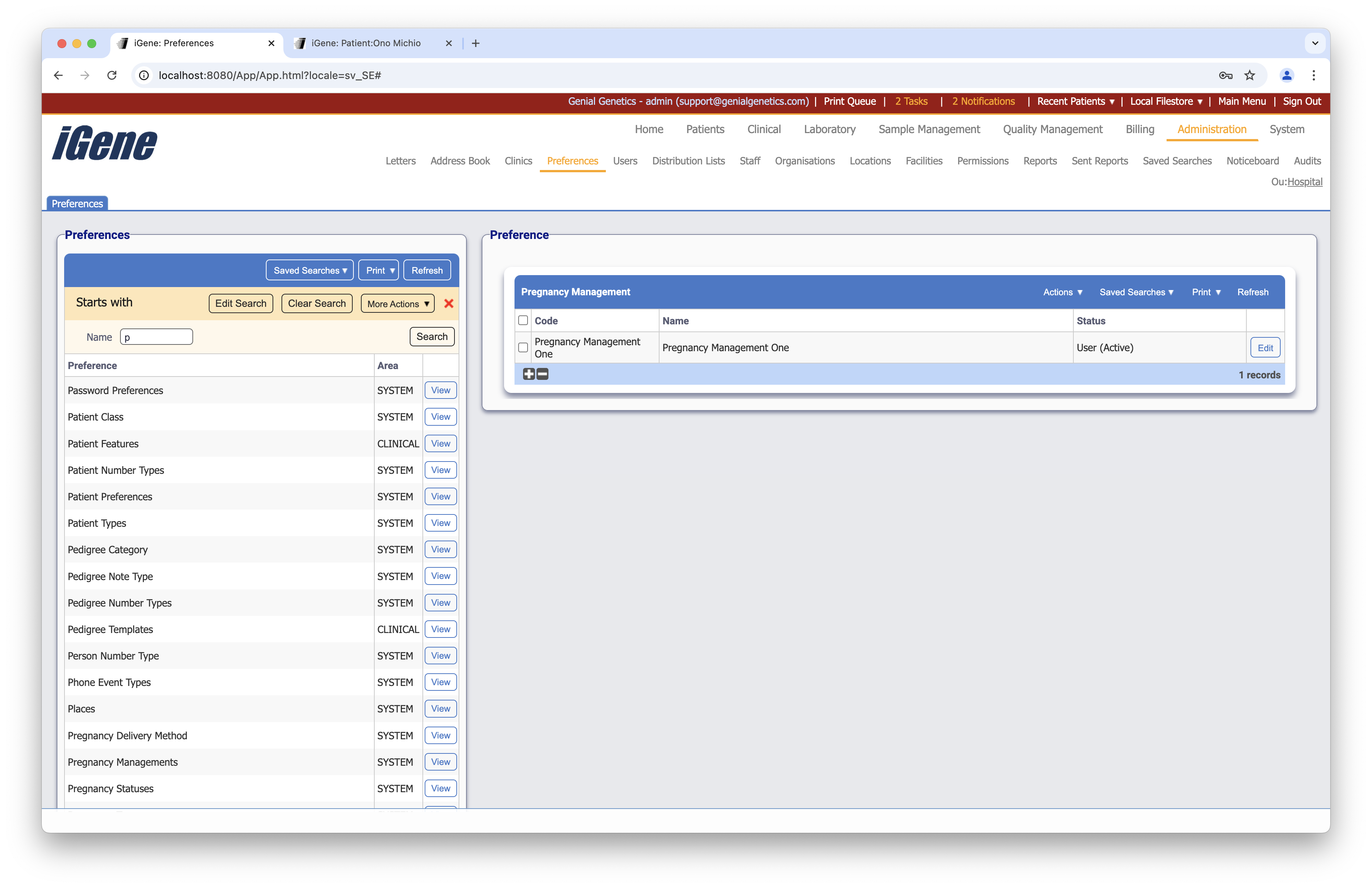 Pregnancy Managements list