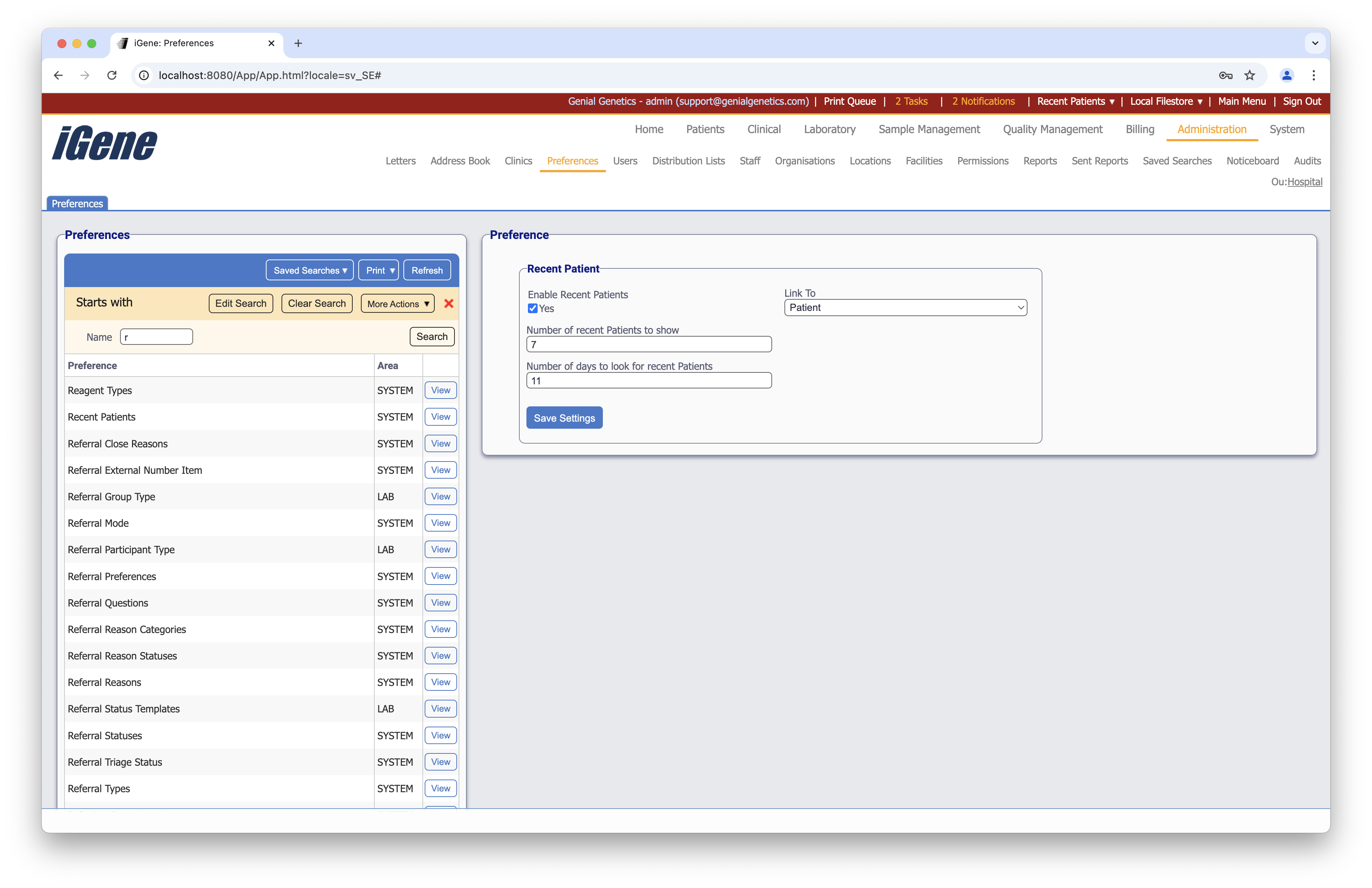 Recent Patients list