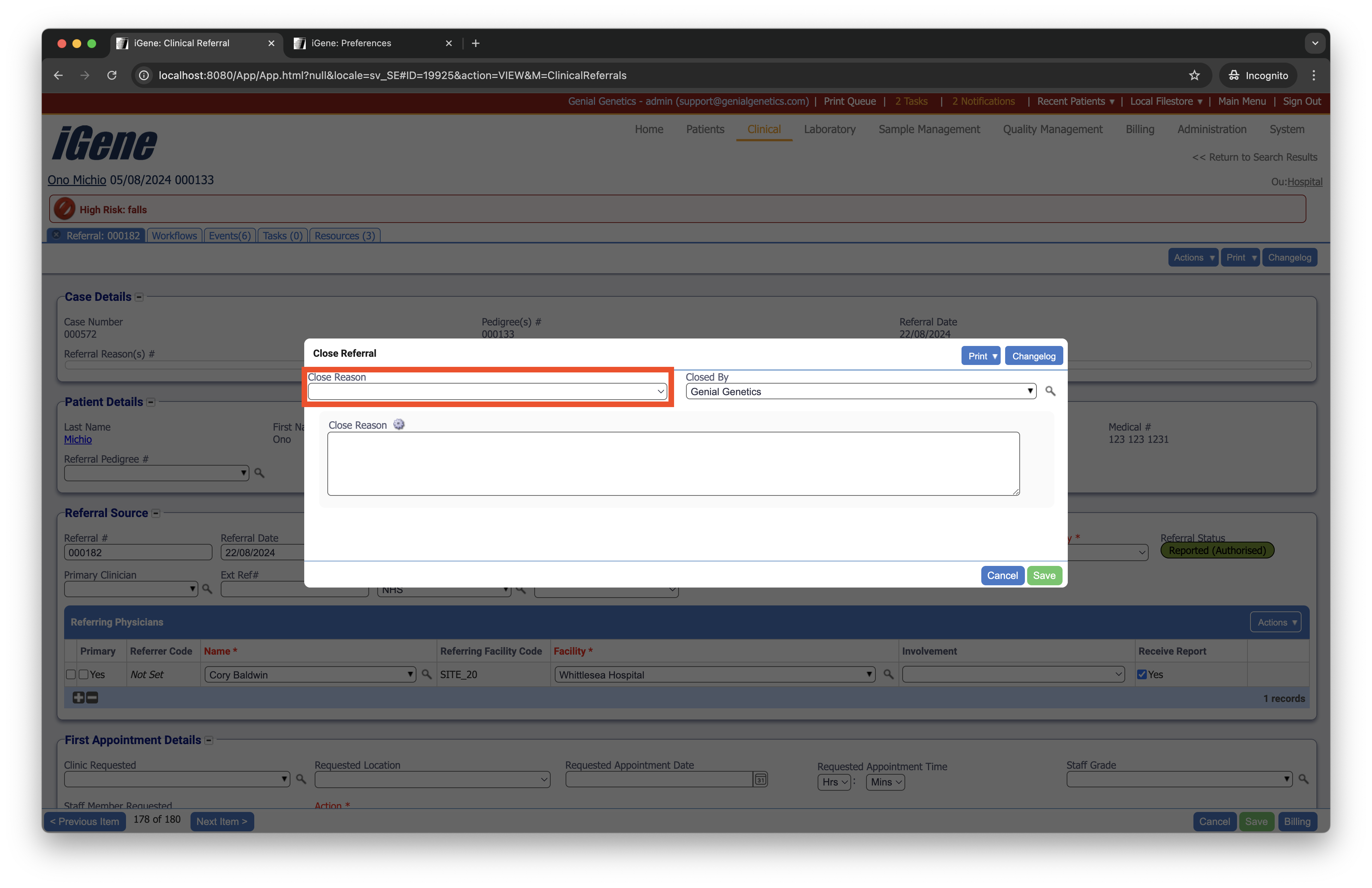 Referral Close Reasons